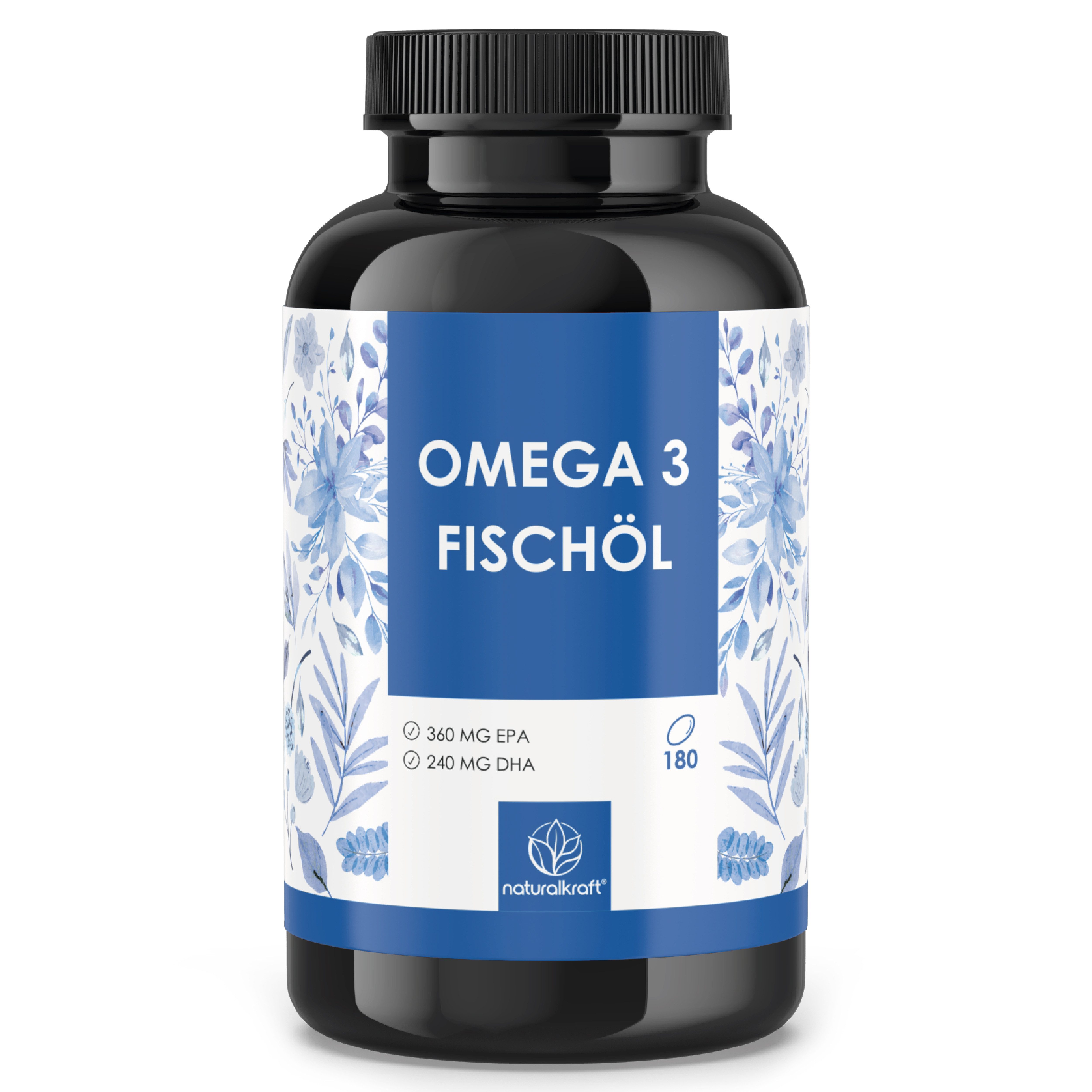 Naturalkraft Omega 3 Fischöl 2000 mg – 180 Kapseln, hochdosiert & geprüft Weichkapseln, 234 g
