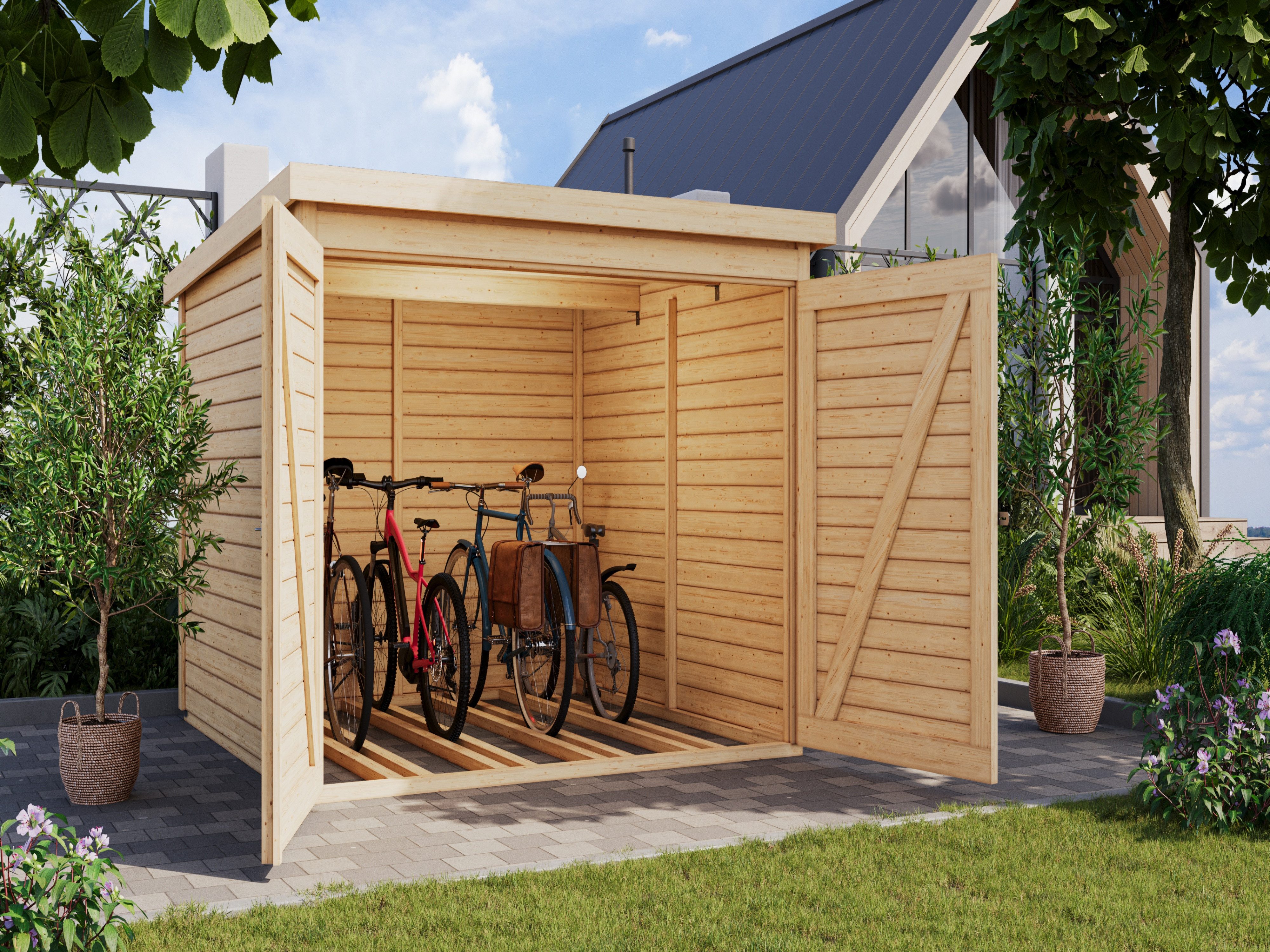 Karibu Gartenhaus Bikebox Fahrradgarage 4 19 mm naturbelassen, 19 mm Wandstärke