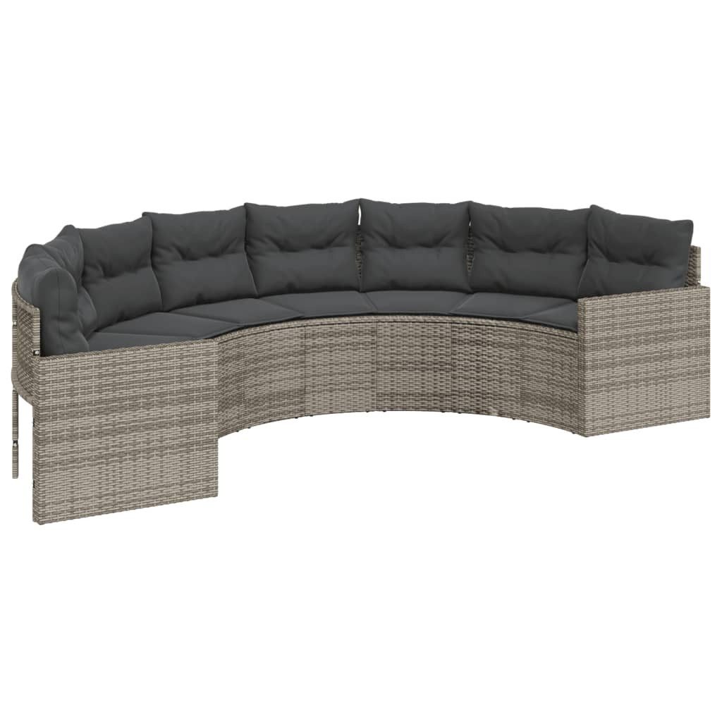 vidaXL Loungesofa Gartensofa mit Kissen Halbrund Grau Poly Rattan, 1 Teile