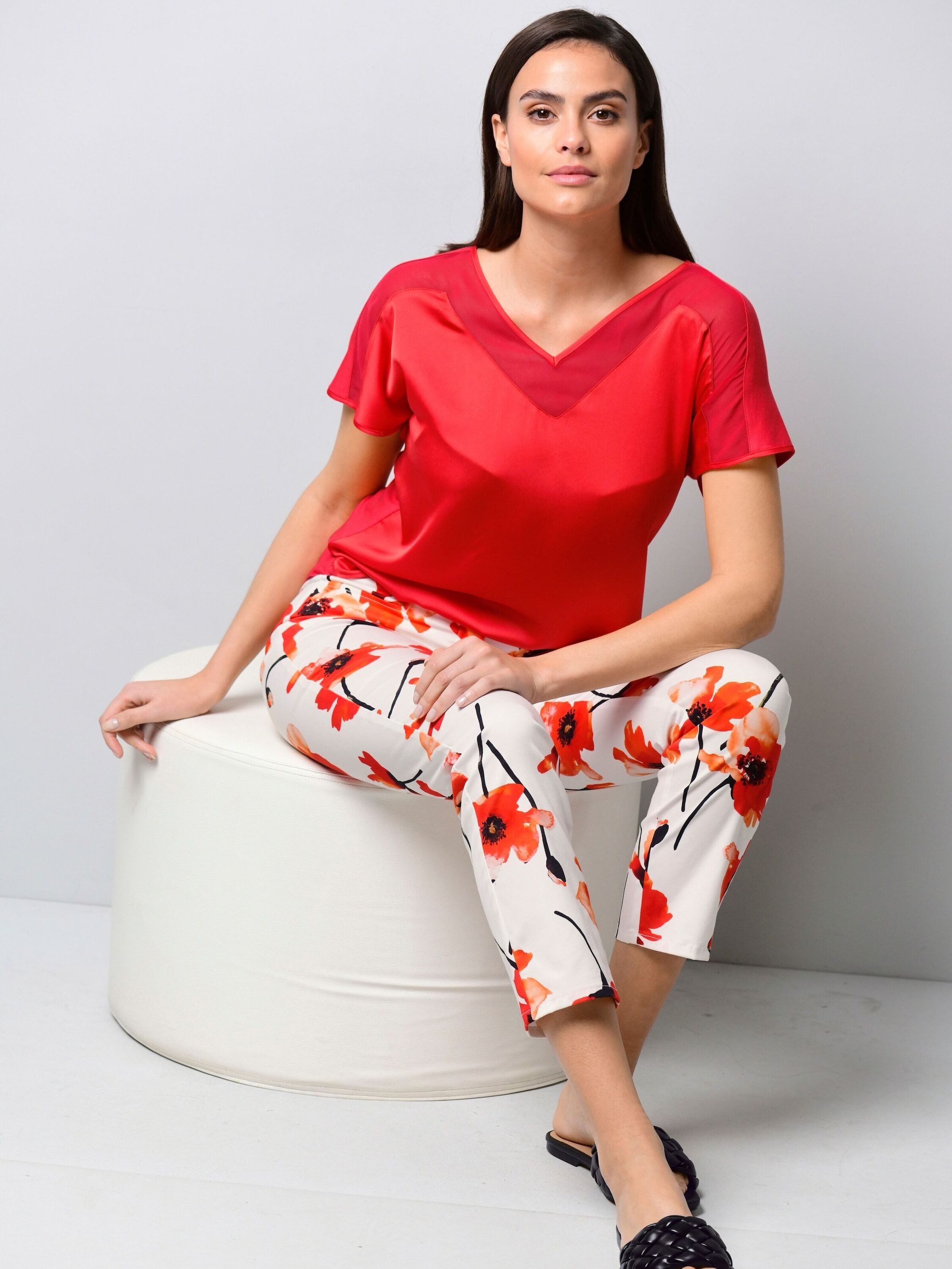 Alba Moda Kurzarmshirt Shirt mit Spitzen am Ausschnitt
