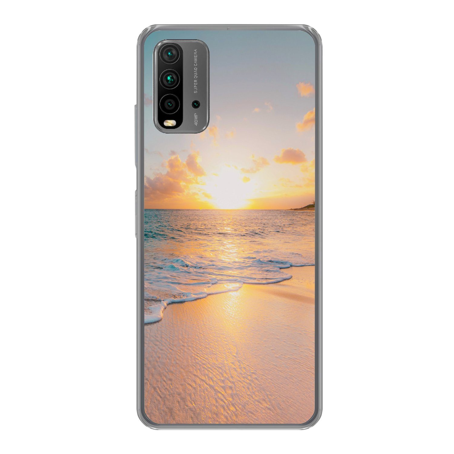 MuchoWow Handyhülle für Xiaomi Redmi 9T Sonnenuntergang - Strand - Meer - Sommer - Blau, Phone Case, Silikon, Schutzhülle Dünn