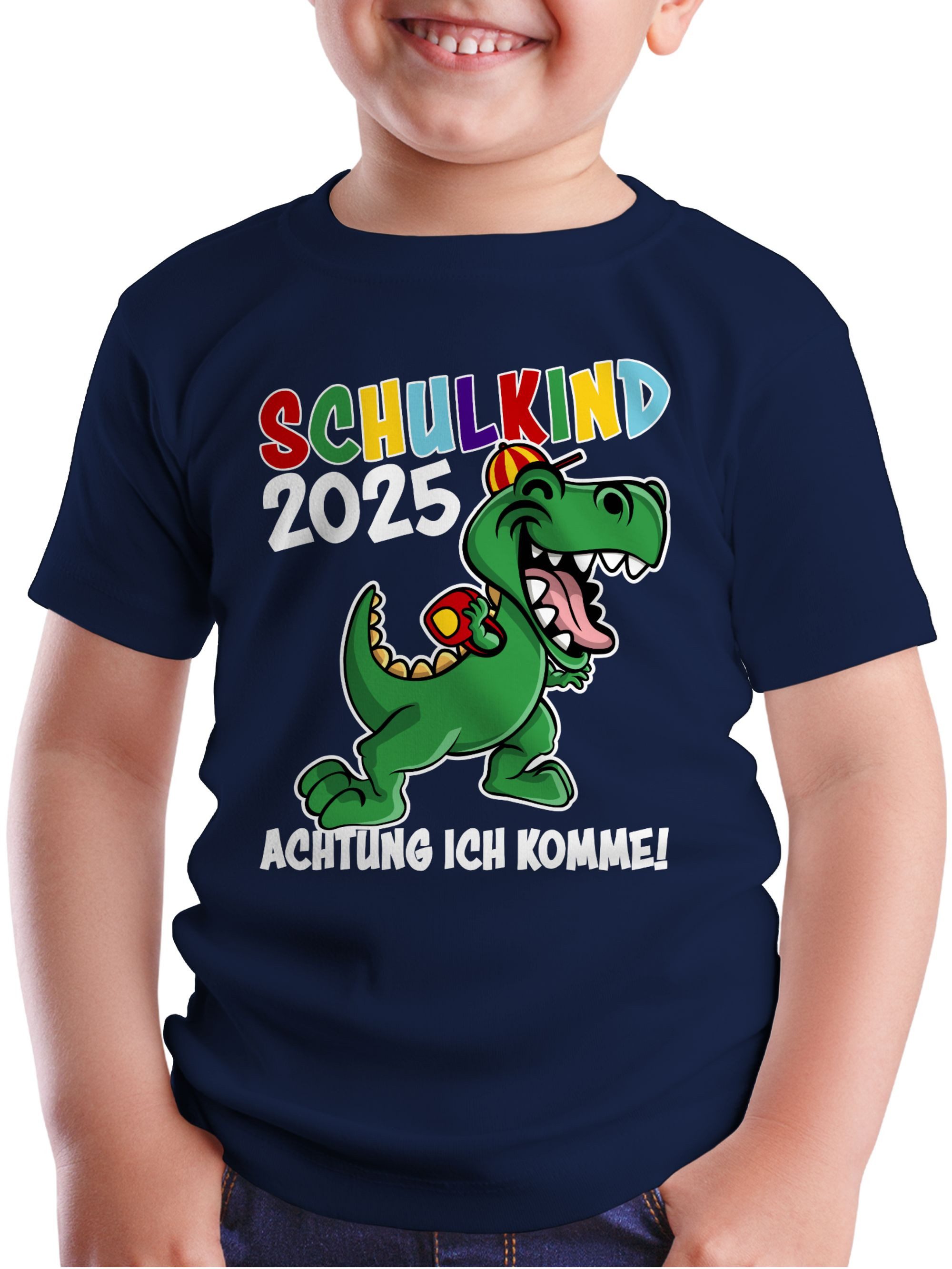 Shirtracer T-Shirt Schulkind 2025 Dino Dinosaurier Einschulung Junge Schulanfang Geschenke
