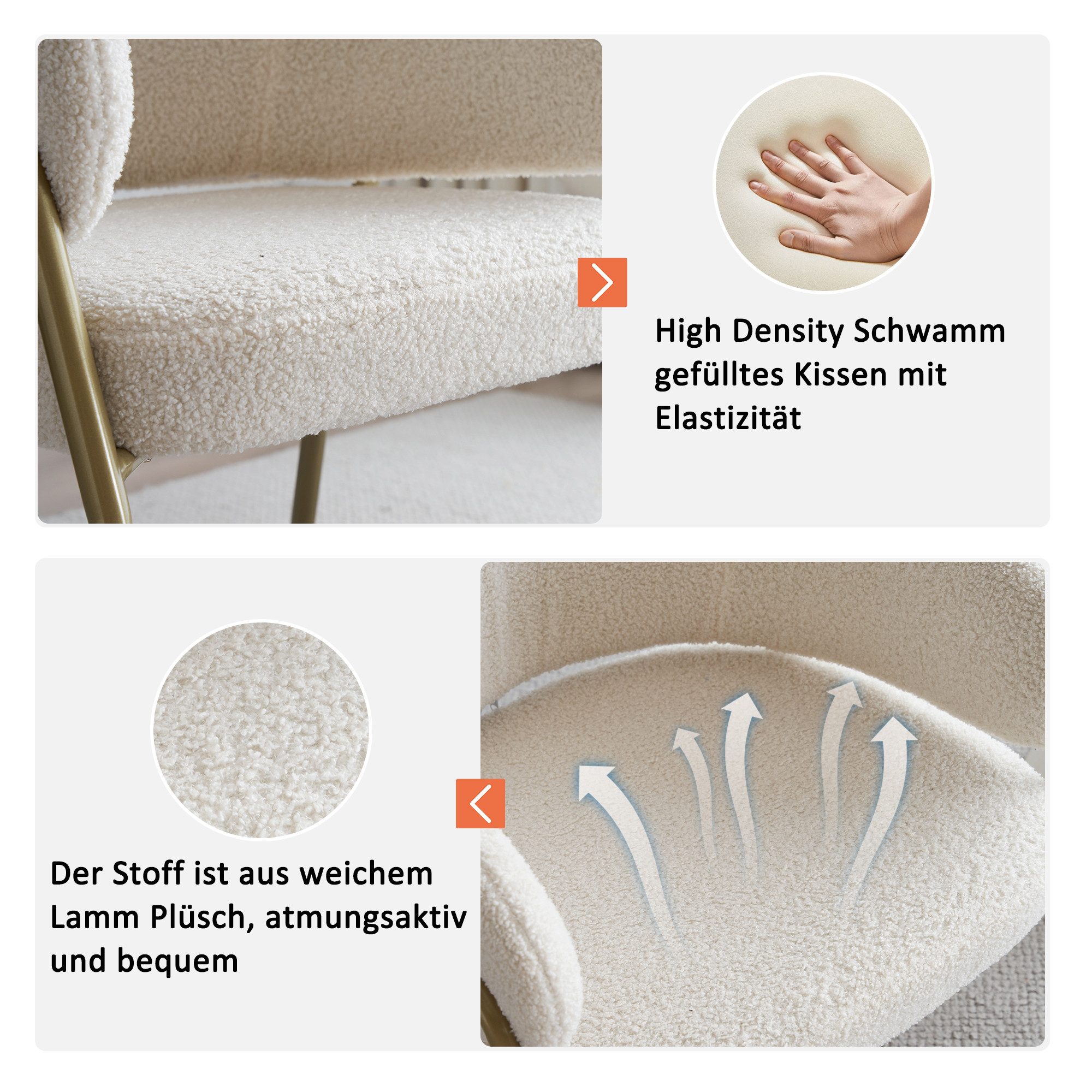 MODFU Polsterstuhl Esszimmerstuhl in Gold-Finish (1 St), Esszimmerstuhl mit Goldene Beine