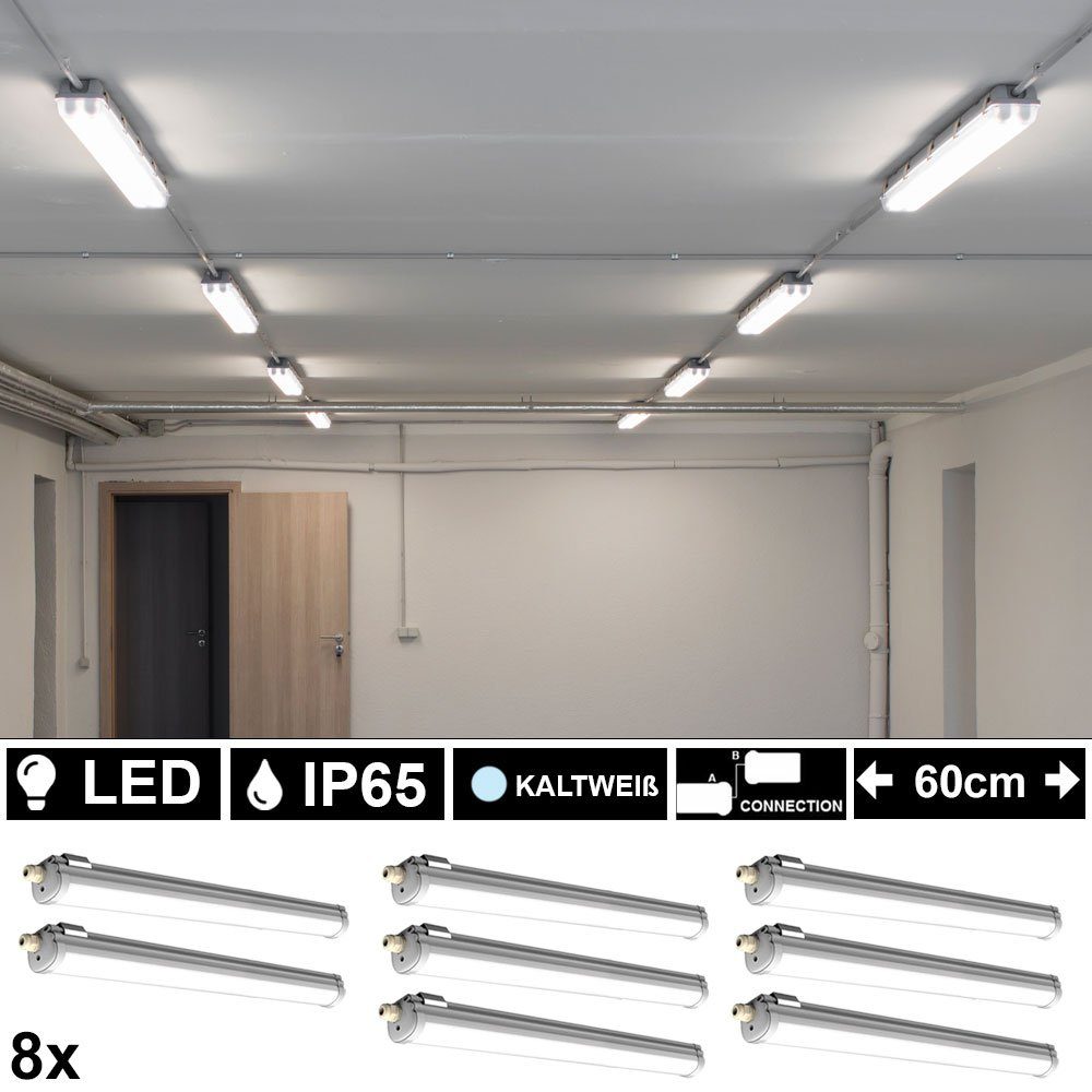 6er Set LED Wannen Strahler Röhren Keller Leuchten Industrie Beleuchtung grau 