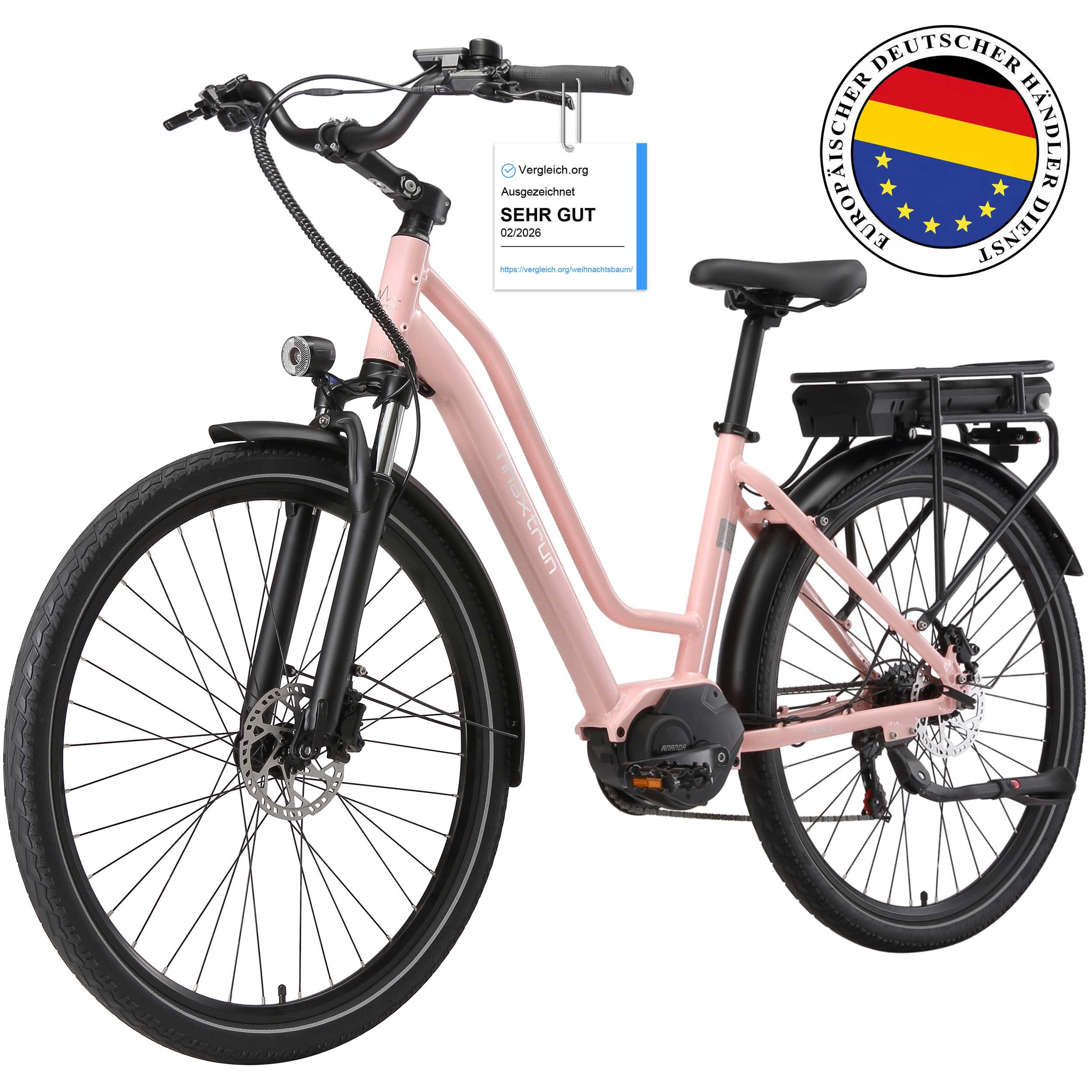 Vankel E-Bike Cityrad Mittelmotor 28 Zoll Cityrad E-Fahrrad Damen u. Herren Pedelec 460Wh, Kettenschaltung, Mittelmotor, 460,8 Wh, (Beleuchtungsset mit Batterieladegerät, Batterieschlüssel, Werkzeug), Pendler mit Drehmomentsensor, Shimano 7-Gang & Lockout-Federgabel