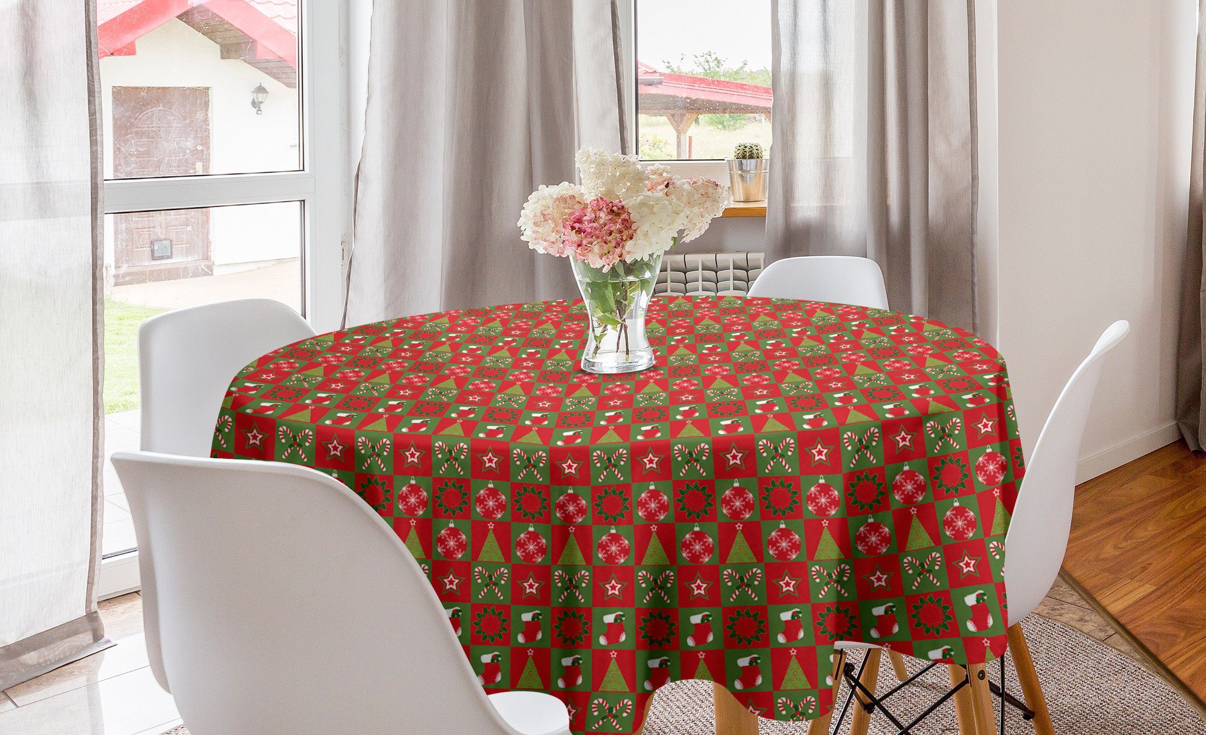 Abakuhaus Tischdecke Kreis Tischdecke Abdeckung für Esszimmer Küche Dekoration, Weihnachten Heiligabend Ornaments