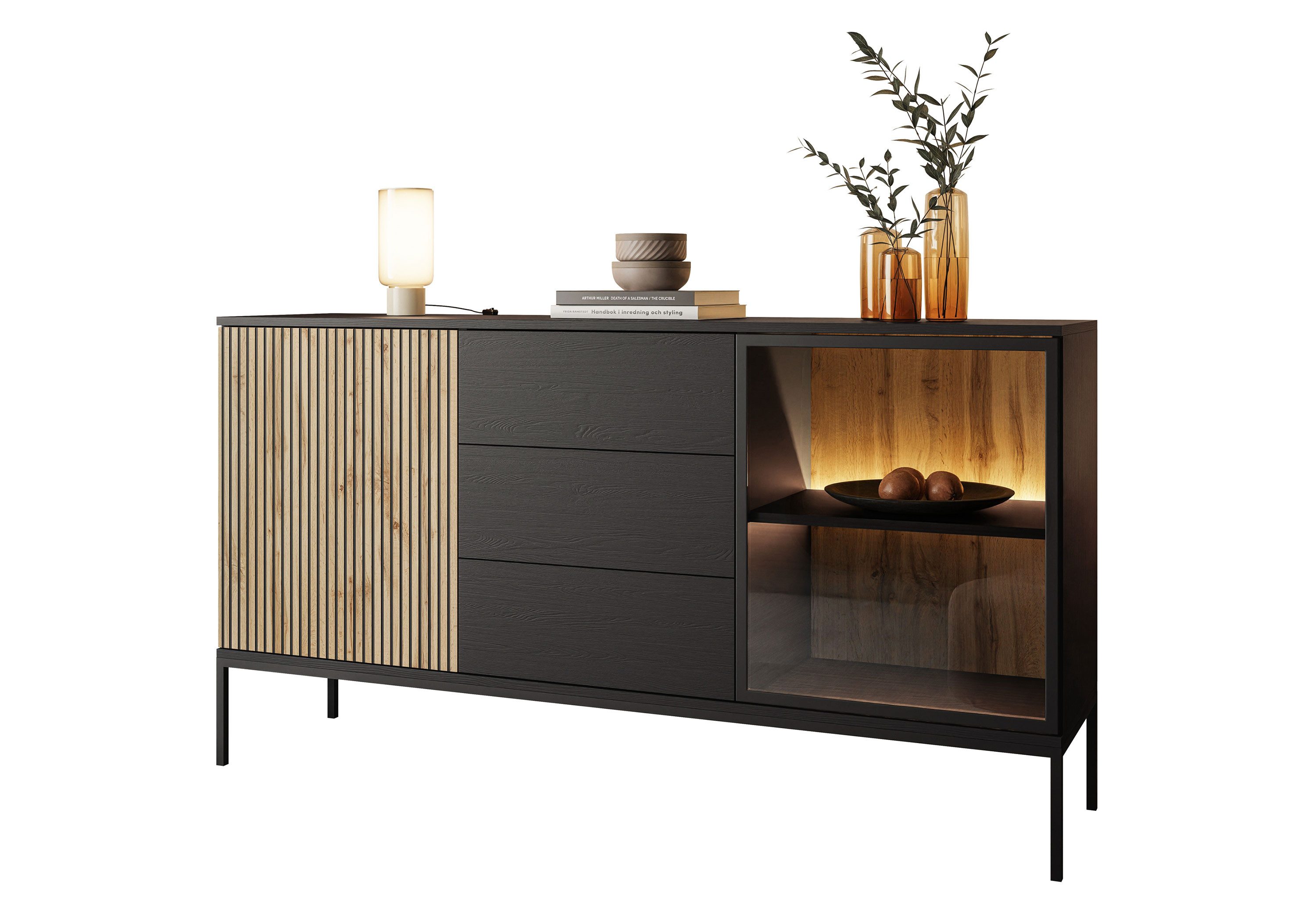 Lookway Kommode ECLIPSE KSZ154 mit Schubladen und Beleuchtung Eiche schwarz wotan, Höhe: 83 cm