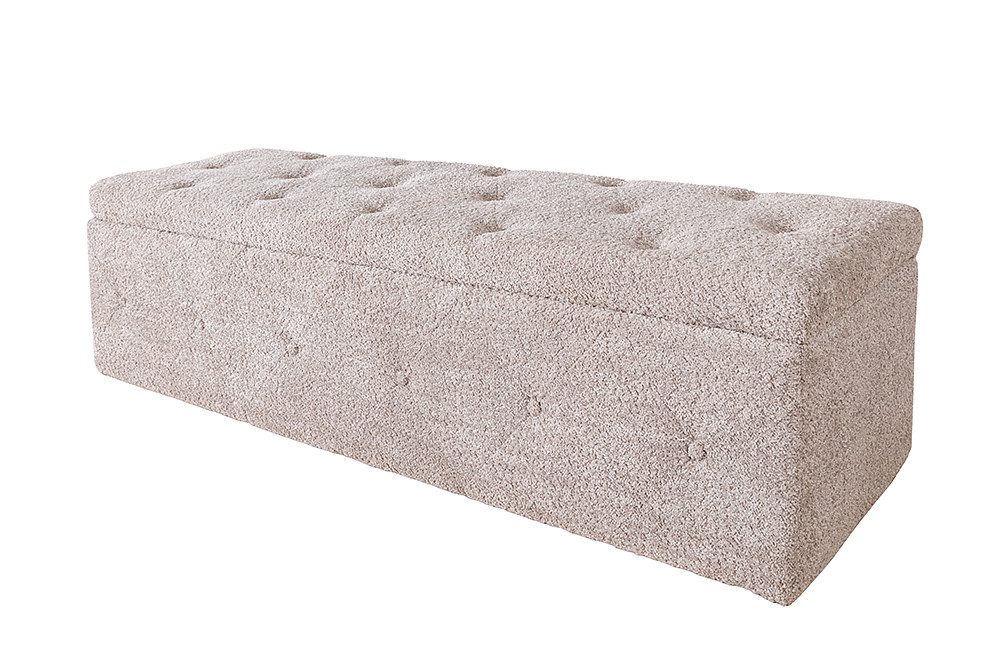 riess-ambiente Bettbank EXTRAVAGANCIA 140cm champagner greige · Stauraumbank aus Bouclé-Stoff (Einzelartikel, 1-St), Klappdeckel · Schaumstoffpolsterung · Sitzbank im Chesterfield-Design
