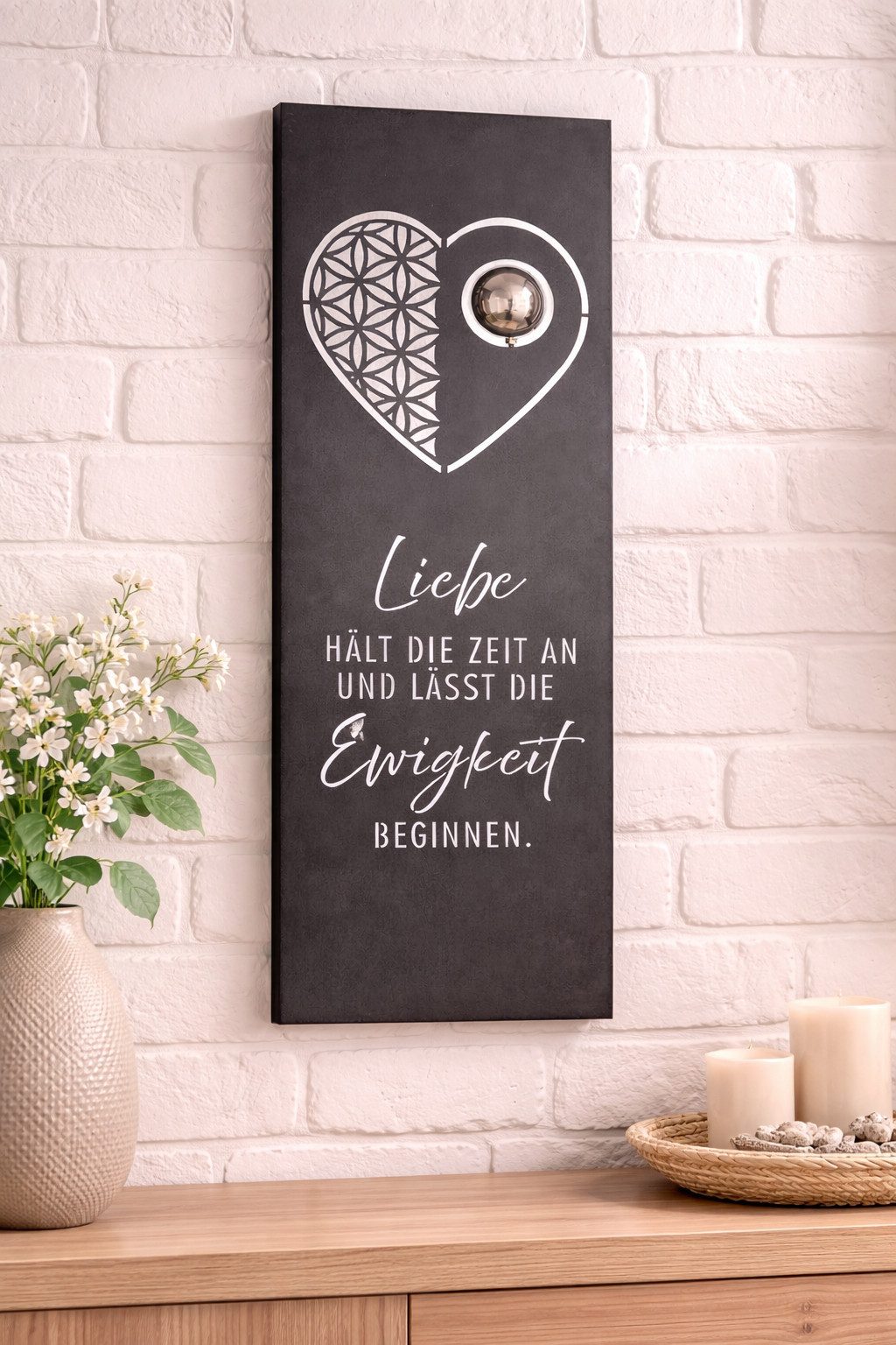 MF Wanddekoobjekt Wandrelief Herzzeit Ewigkeit grau 90cm (2 St)