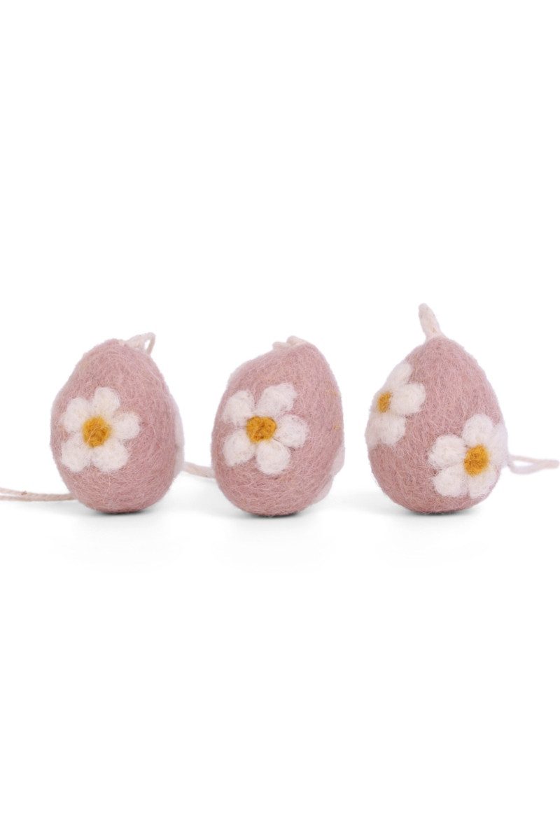 Gry & Sif Hängedekoration Filzanhänger Osterei 3er Set - BLUME - altrosa, ocker