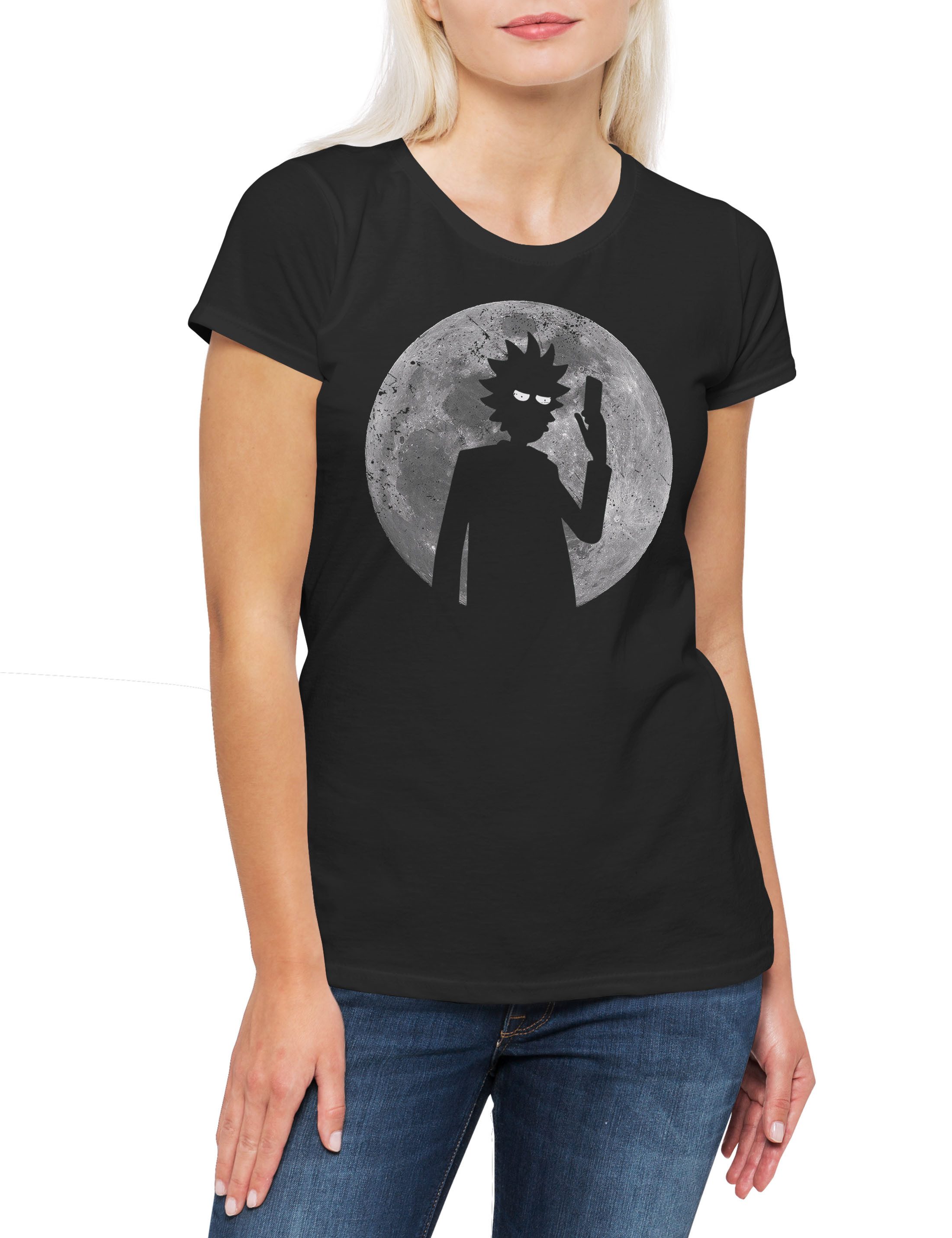 Print-Shirt Rick Moon Damen T-Shirt Mond Rick Sanchez Beth Plumbus Morty