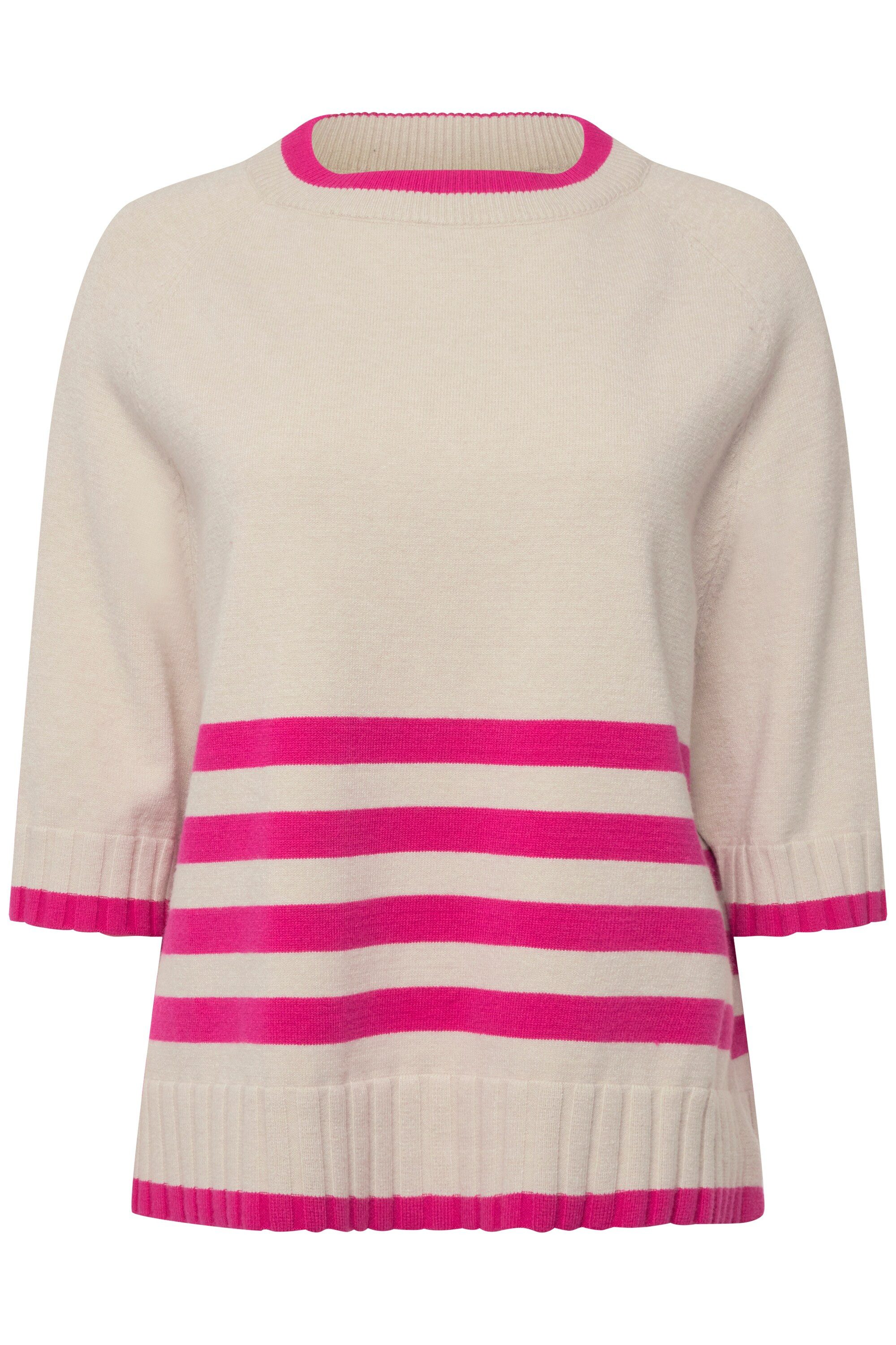 Laurasøn Strickpullover Pullover Stehkragen 3/4-Ärmel Ringel günstig online kaufen
