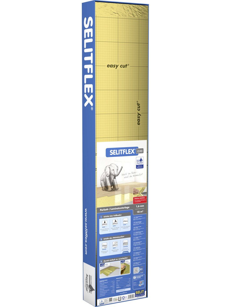 Selitflex® Trittschalldämmung für Parkett und Laminat 1,6 mm 18 m² mit Aqua günstig online kaufen