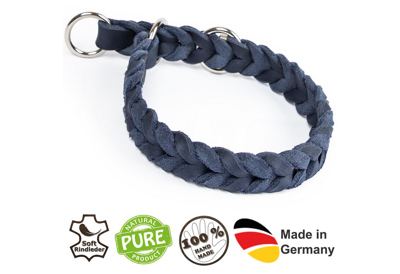 Thumbnail - CopcoPet Hunde-Halsband Fettlederhalsband mit Zugstopp Ring, Verchromt, Leder, Geflochten, Handarbeit