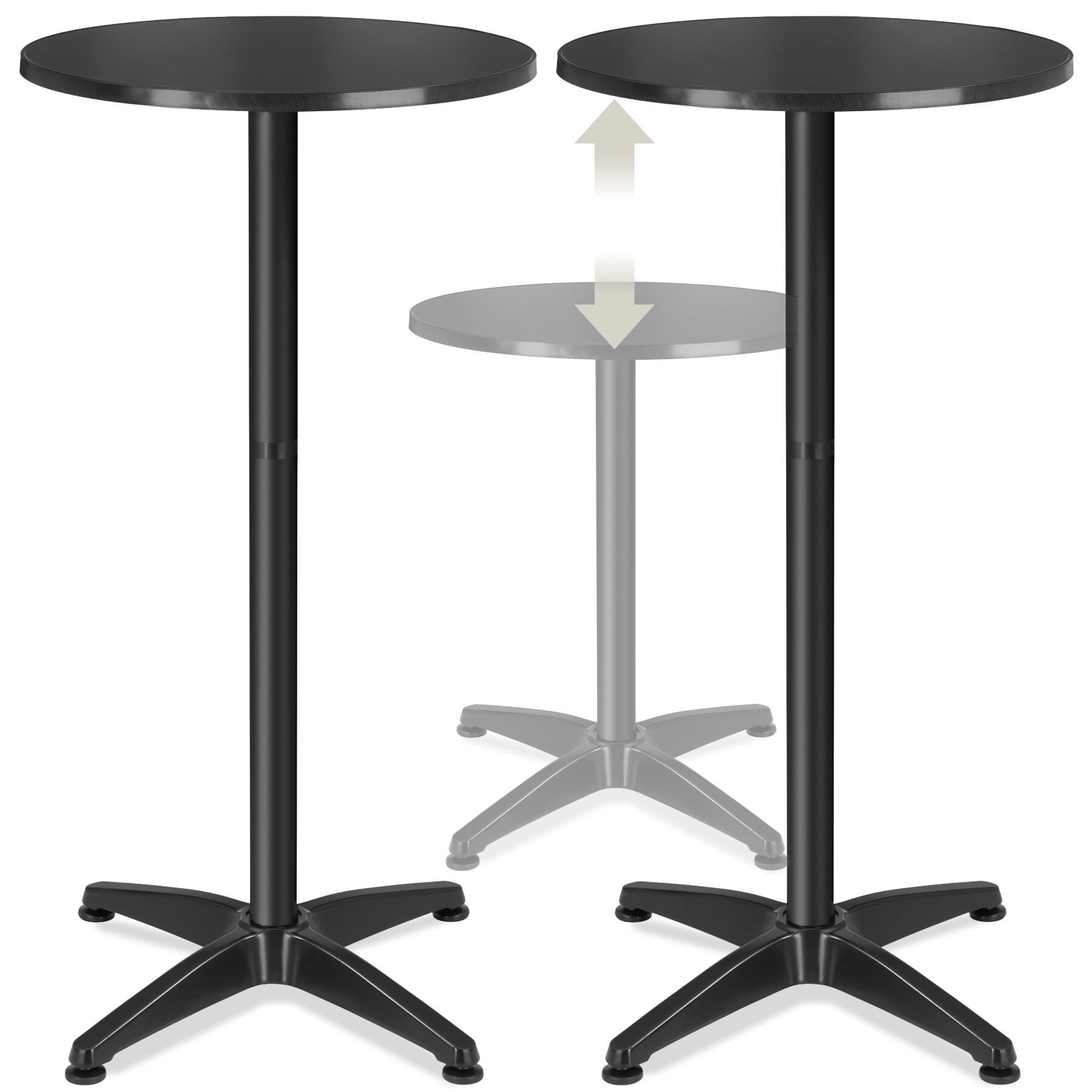 tectake Bistrotisch Aluminium-Stehtisch, höhenverstellbar, 60 x 75 / 115 cm, (Bartisch Viktor, 2-St., 2 tlg), wetterfest, klappbar, 2 Aufbauhöhen, Zementsockel, Belastbarkeit 60 kg