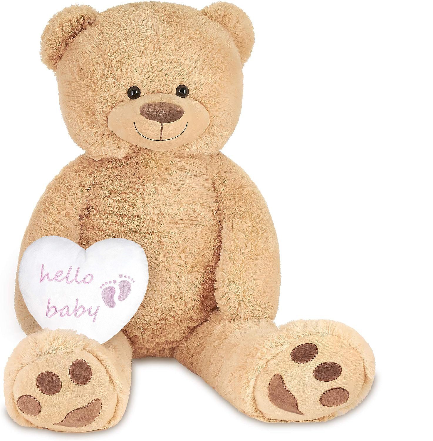 BRUBAKER Kuscheltier XXL Teddybär Beige 100 cm mit Hello Baby Herz (Stoffti günstig online kaufen
