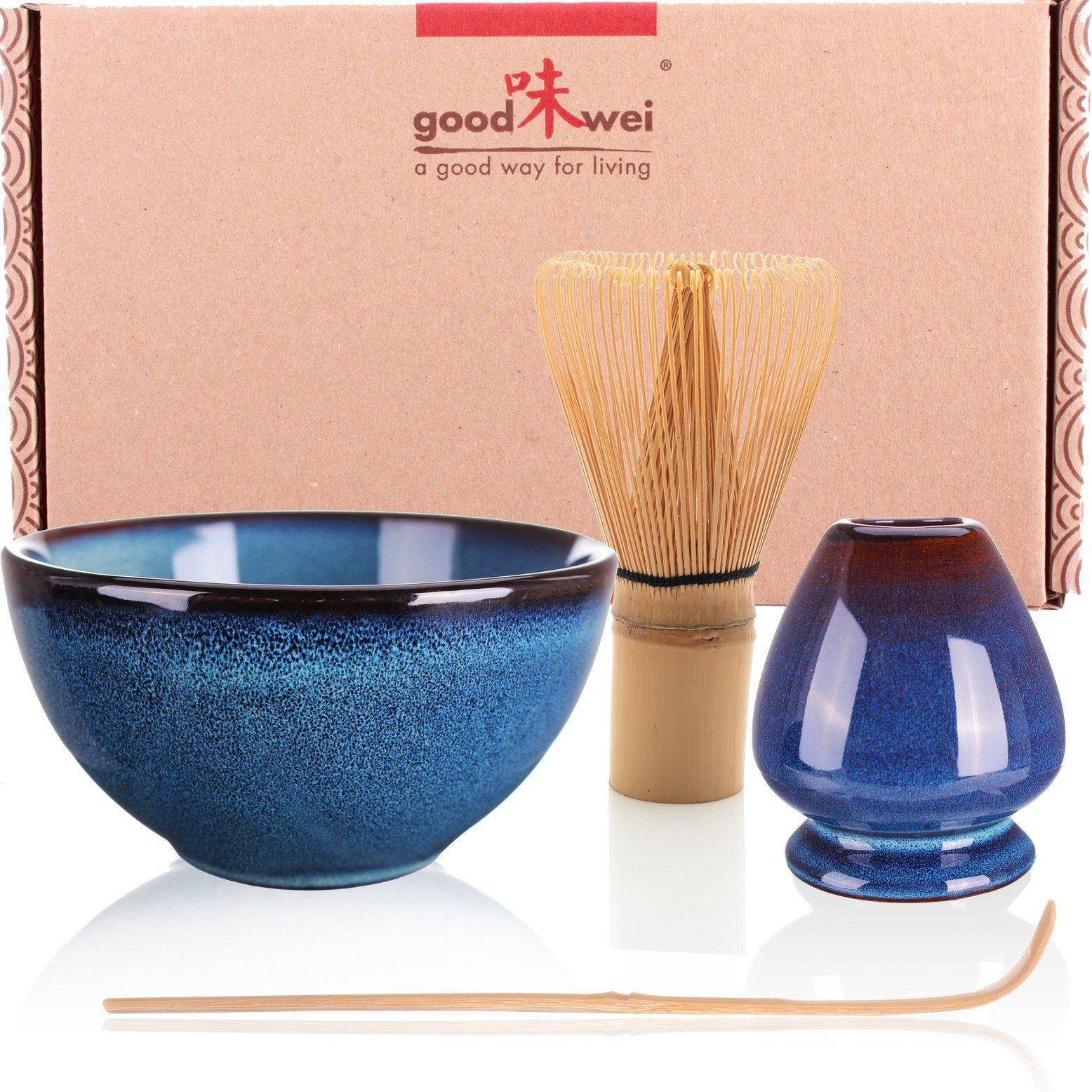 Goodwei Teeservice Matcha-Set mit "Safaia" und Besenhalter Teeschale, Matchabesen (4-tlg), 80 Keramik