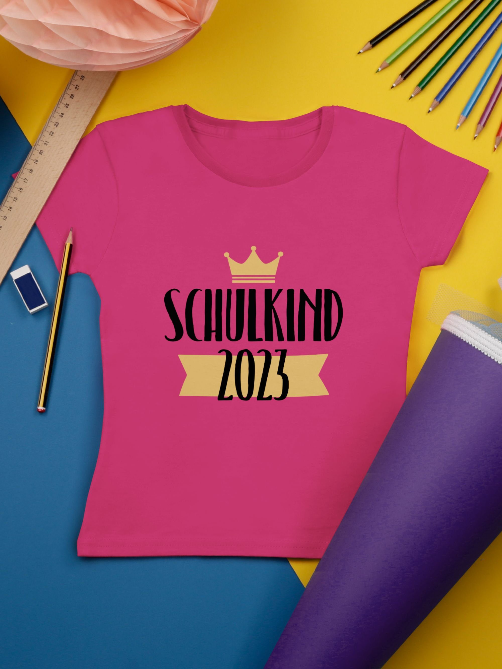 Mädchen Krone Fuchsia T-Shirt 1 Schulkind mit Shirtracer Einschulung 2023
