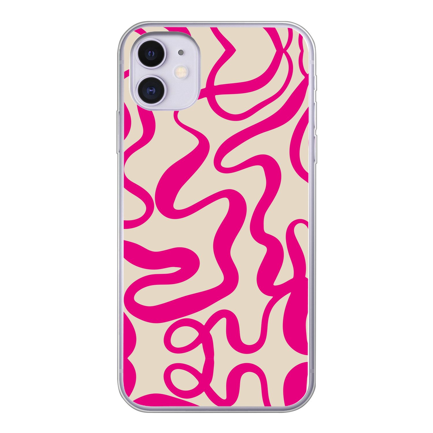 MuchoWow Handyhülle für Apple iPhone 11 Linien - Rosa - Beige - Abstrakt - Minimalistisch, Smartphone-Bumper, Print, Handy Schutzhülle Dünn