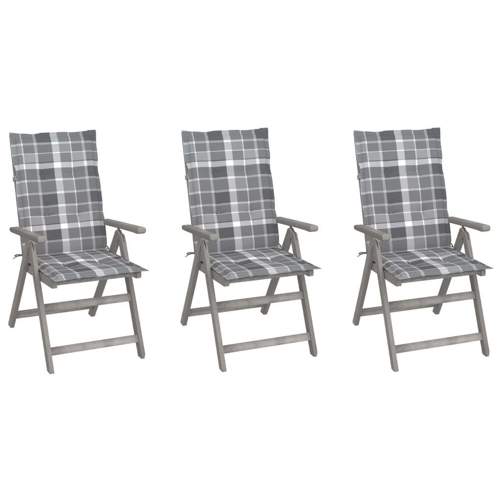 vidaXL Gartenstuhl Verstellbare Gartenstühle 3 Stk. mit Auflagen Massivholz (3 St)