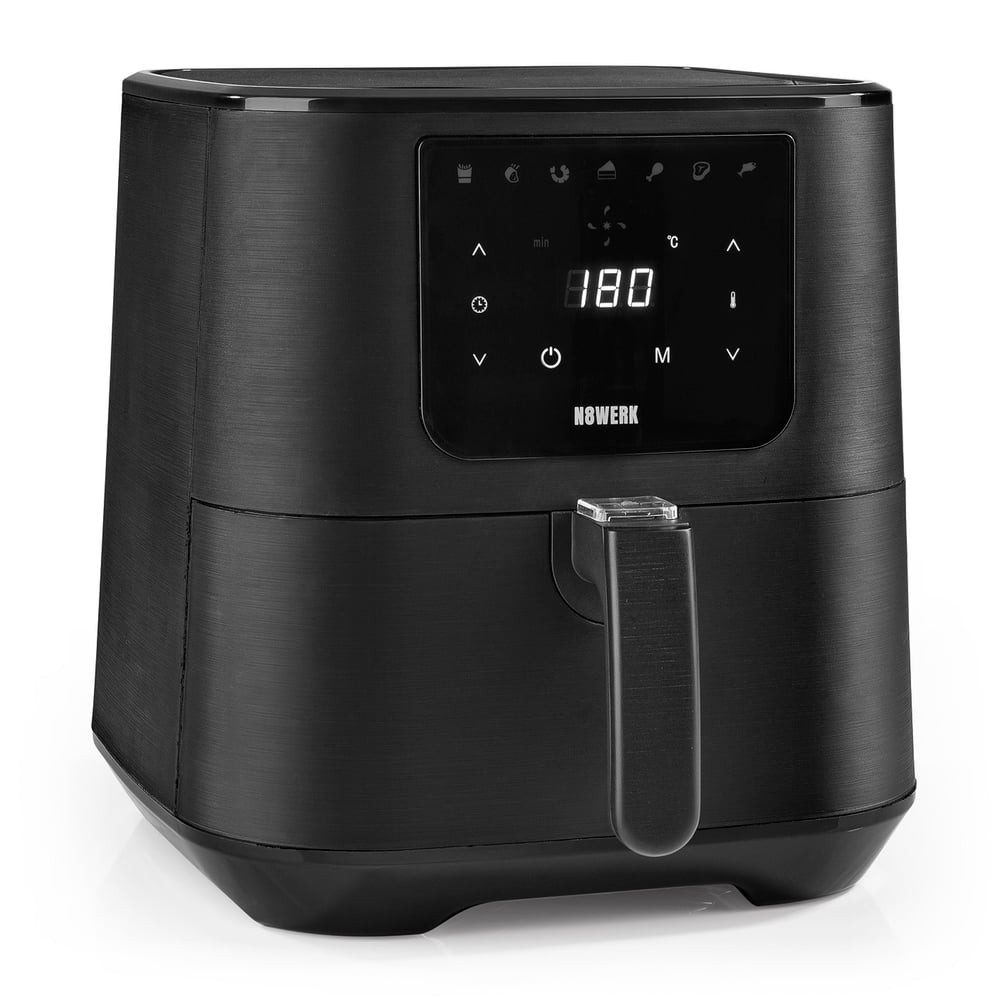 N8WERK Heißluftfritteuse Grill & Fritteuse Midnight Edition schwarz, 1800 W, XL Airfryer 5,5L 1800W