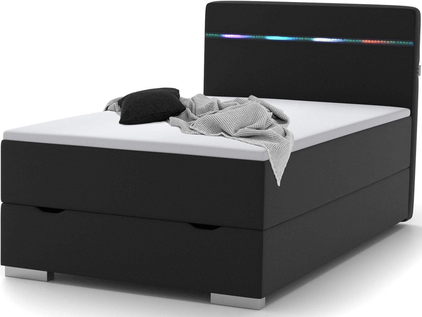 wonello Boxbett Monza 2, inkl. LED-Beleuchtung, Bettkasten, USB A+C Anschluss und Topper