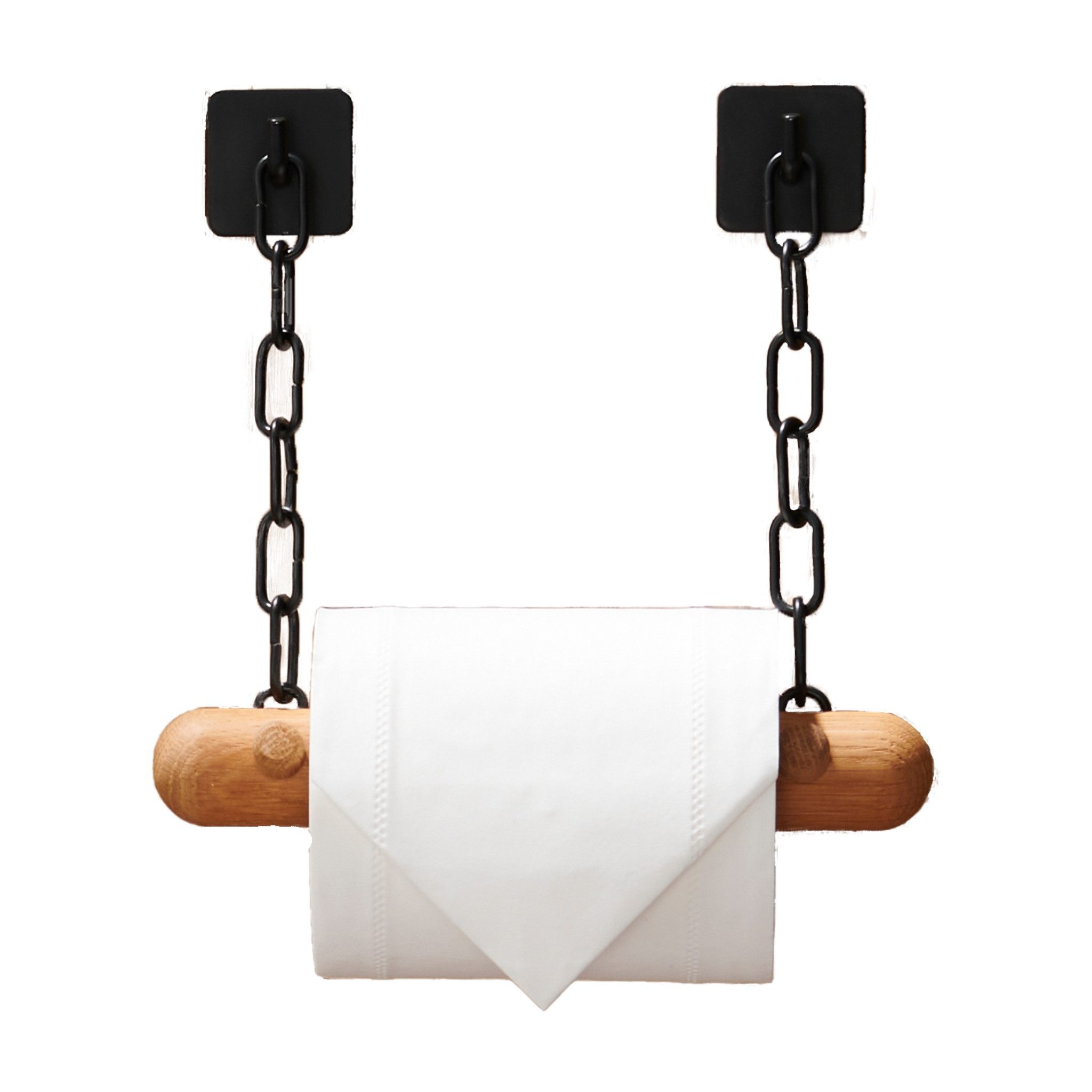 DEKAZIA Toilettenpapierhalter ohne Bohren, WC Papierhalter selbstklebend, Klorollenhalter Holz (Holz und Edelstahl, 5 Modelle, inkl. Klebepads / Montagematerial), Papierrollenhalter zum Kleben, Eiche, Mango Holz, Buchenholz, Stahl
