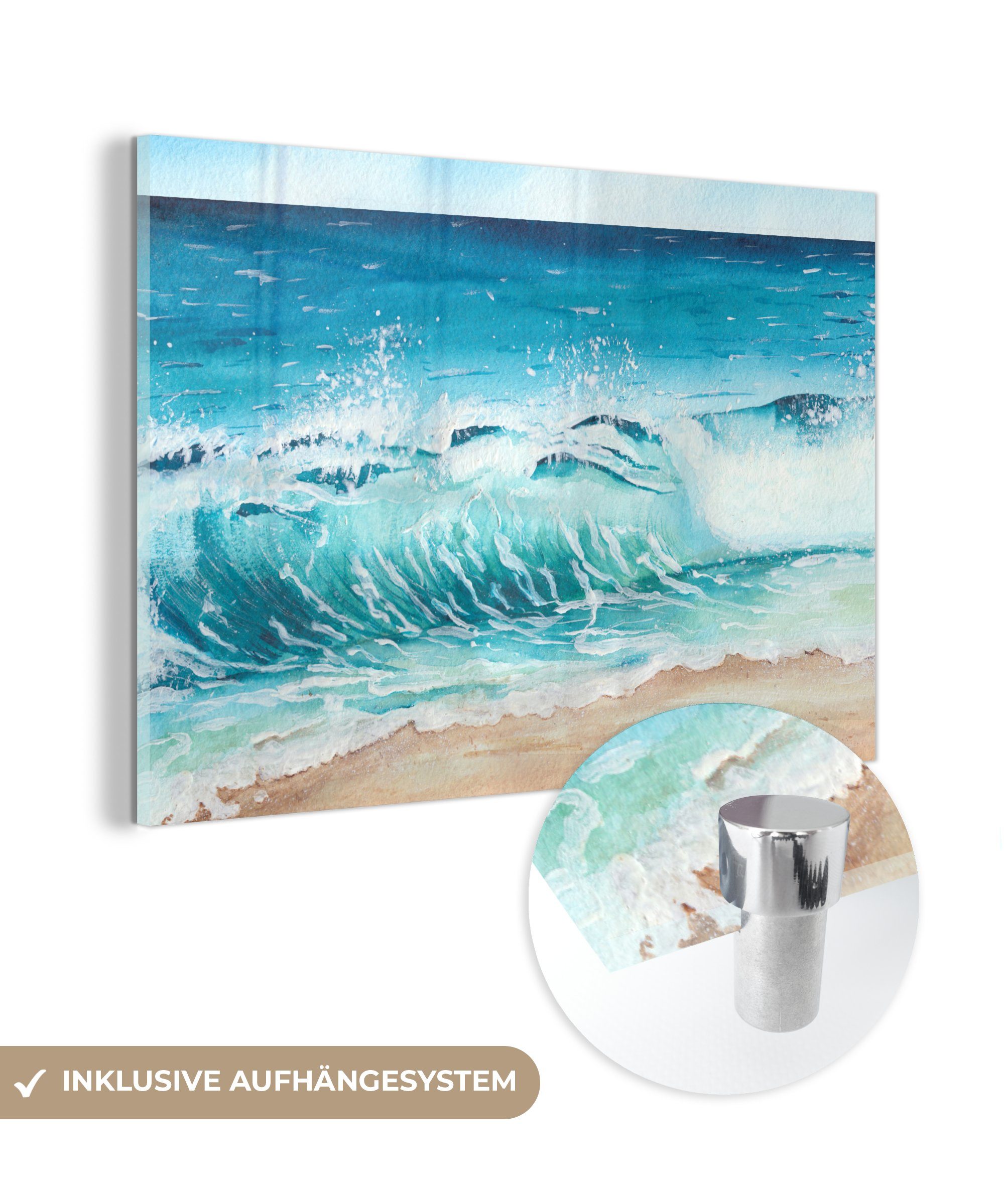 MuchoWow Acrylglasbild Golf - Strand - Aquarell, (1 St), Acrylglasbilder Wohnzimmer & Schlafzimmer | Bilder