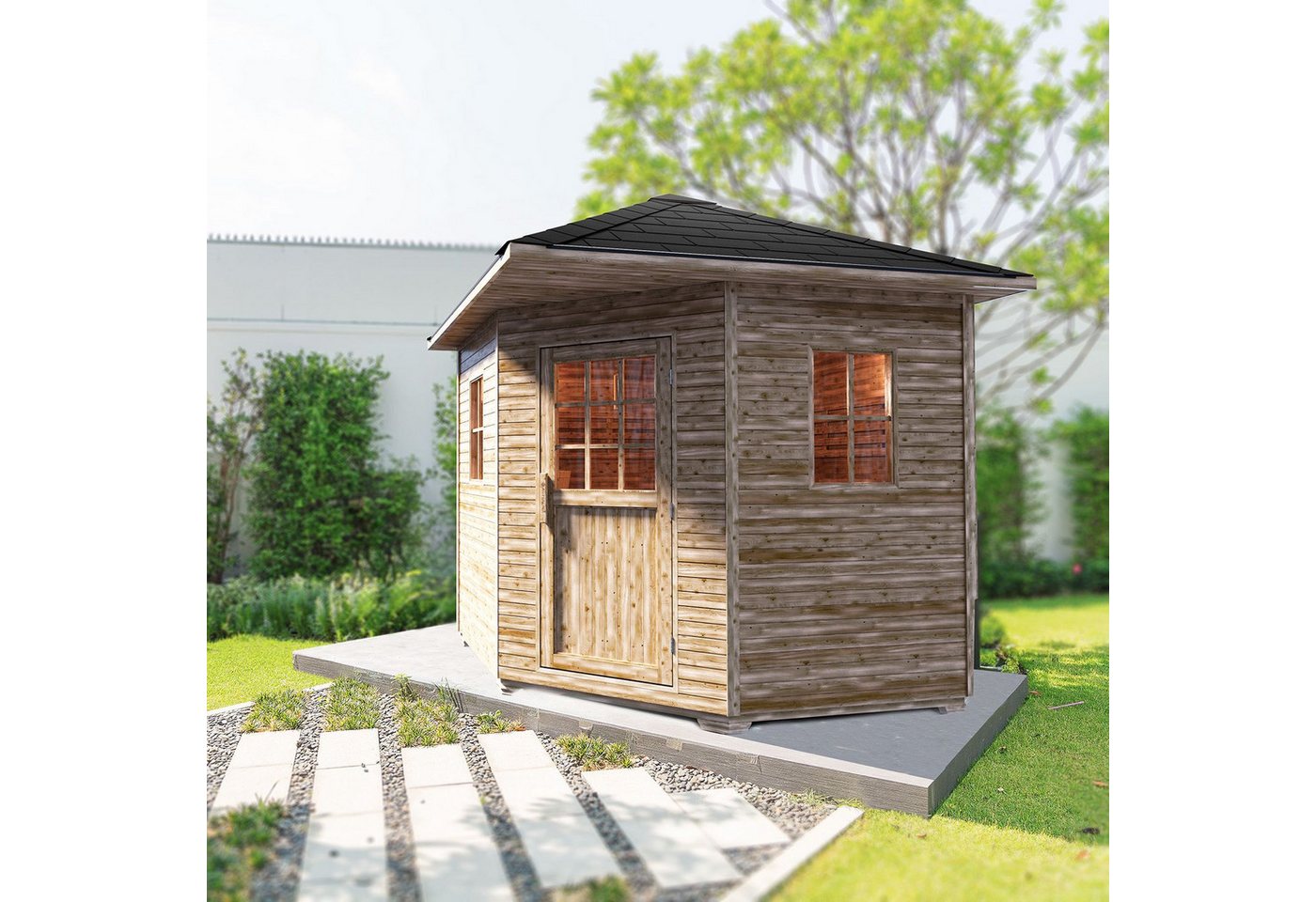 Thumbnail - Artsauna Saunahaus Eldur, BxTxH: 200 x 200 x 256 cm, 40 mm, für 4 Personen, Fichtenholz, 8 kW Ofen, Sanduhr, Thermo-Hygr...