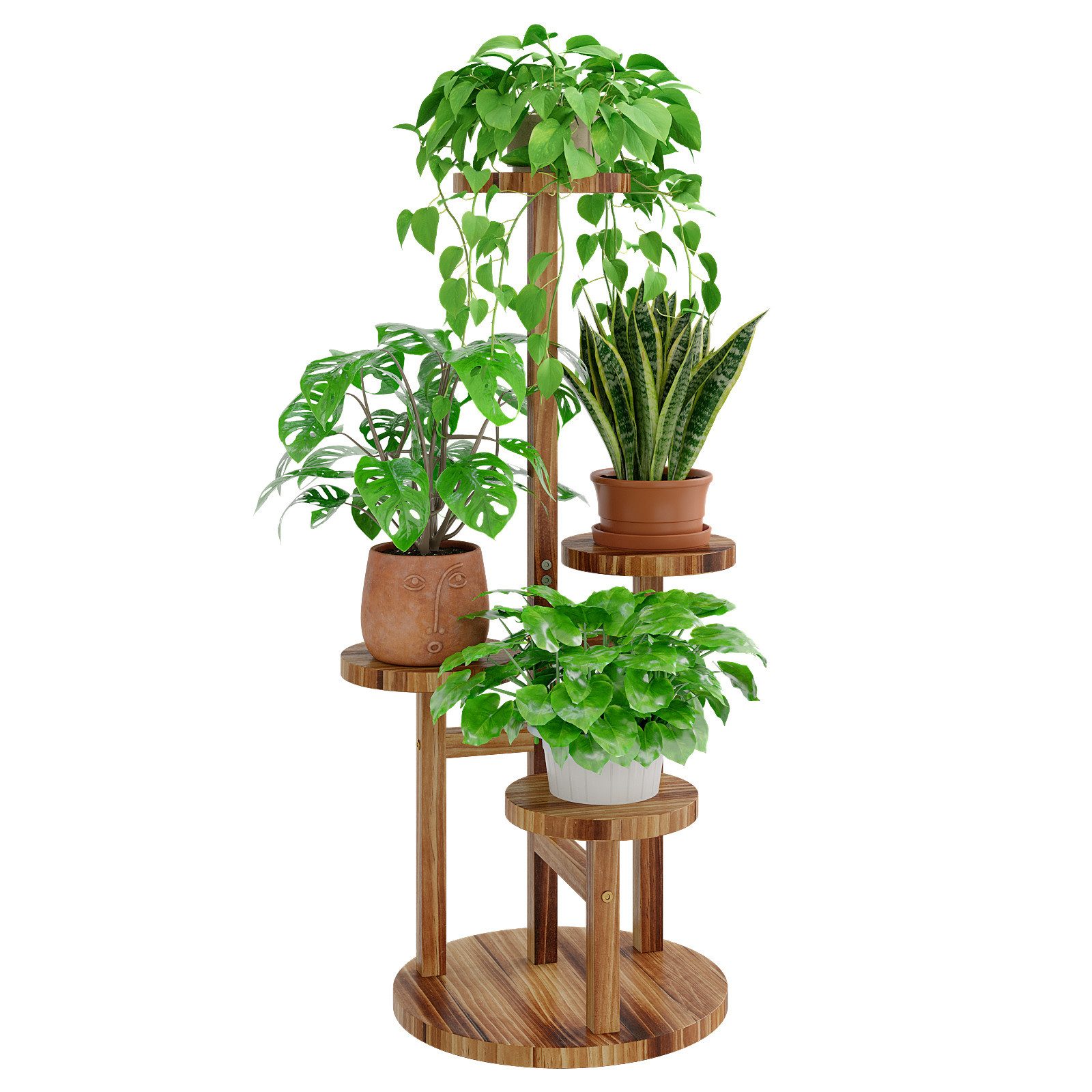 Bamworld Blumenständer platzsparender Pflanzenregal für Wohnzimmer & Garten, Blumentreppe (1 St), Holzblumenständer 4-stöckig, 43x82 cm