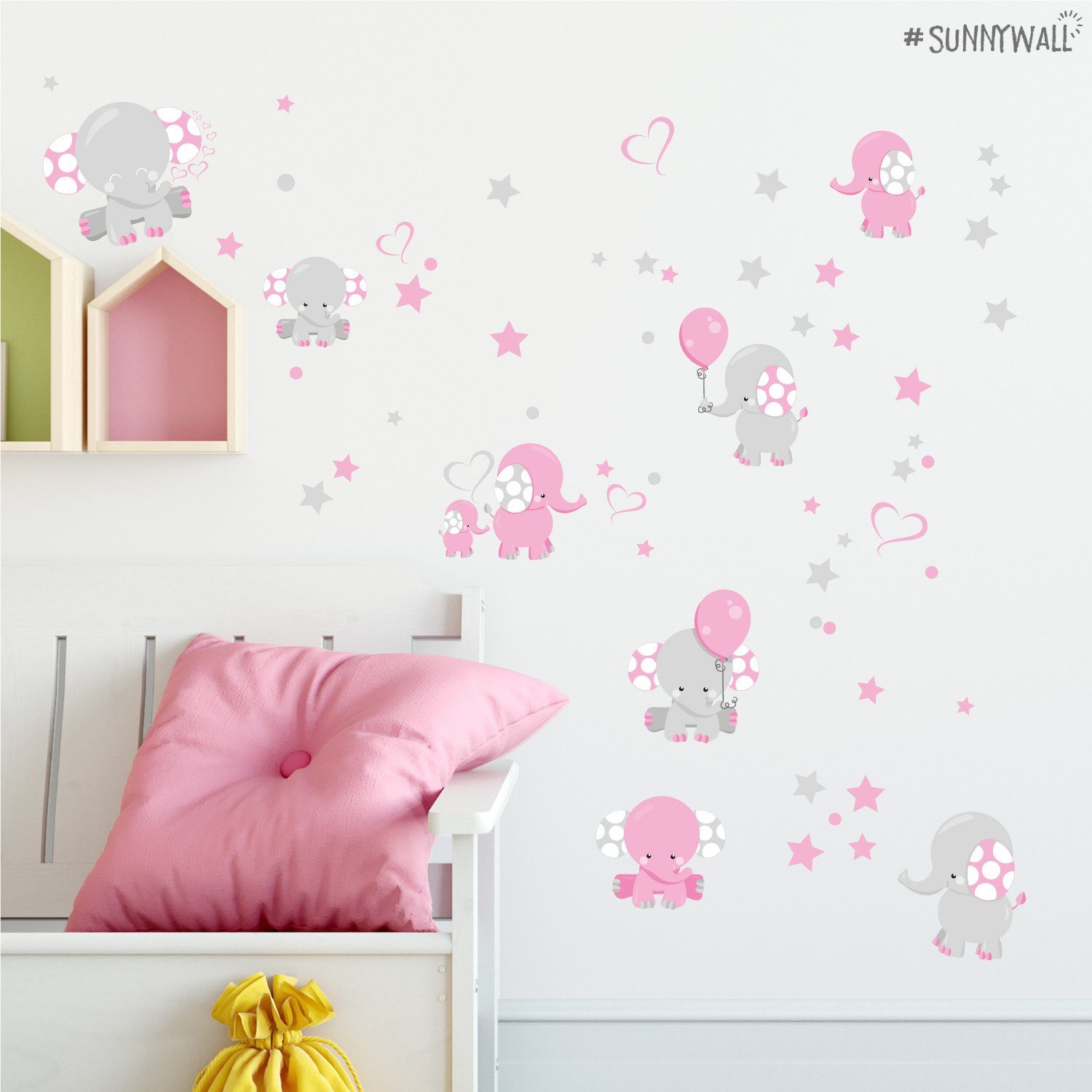 Sunnywall Wandtattoo Elefant Baby Ballons Wandsticker Wandtattoo (2 St), konturgeschnitten