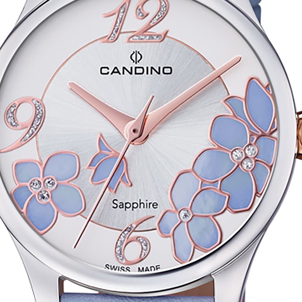 Candino Quarzuhr Candino Damen Armbanduhr Elegance, (Analoguhr), Damen Armbanduhr rund, Lederarmband lila, flieder, Fashion