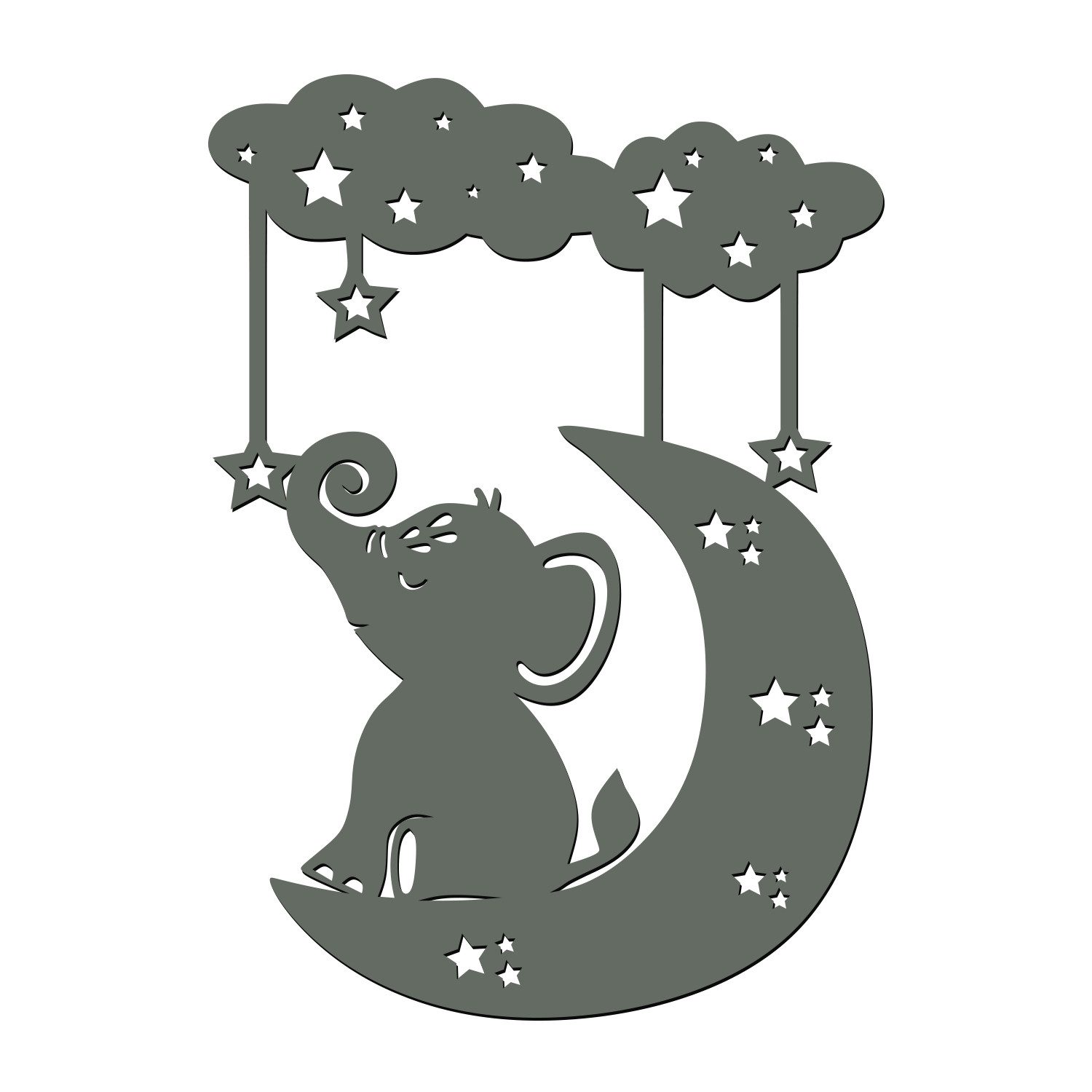 LED Nachtlicht Elefant auf Wolke im Sternenhimmel - Schlaflicht mit Elefanten Motiv