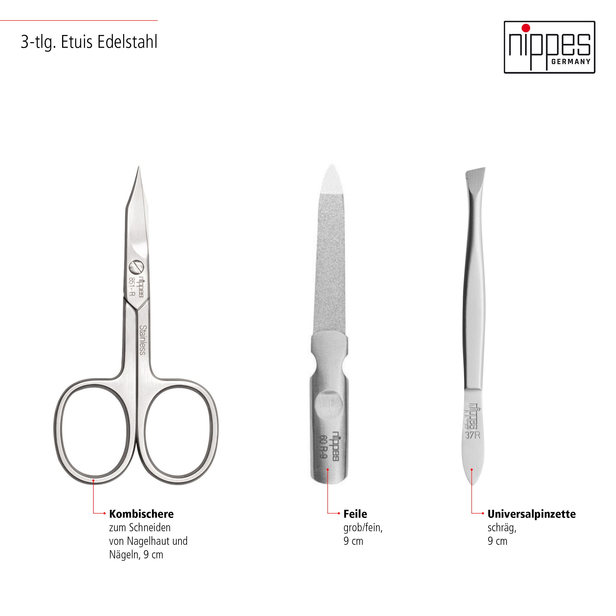 nippes Solingen Maniküre-Etui nippes Solingen Classic Maniküre Set, Etui Echt Rindsleder, rostfrei, 3 tlg.