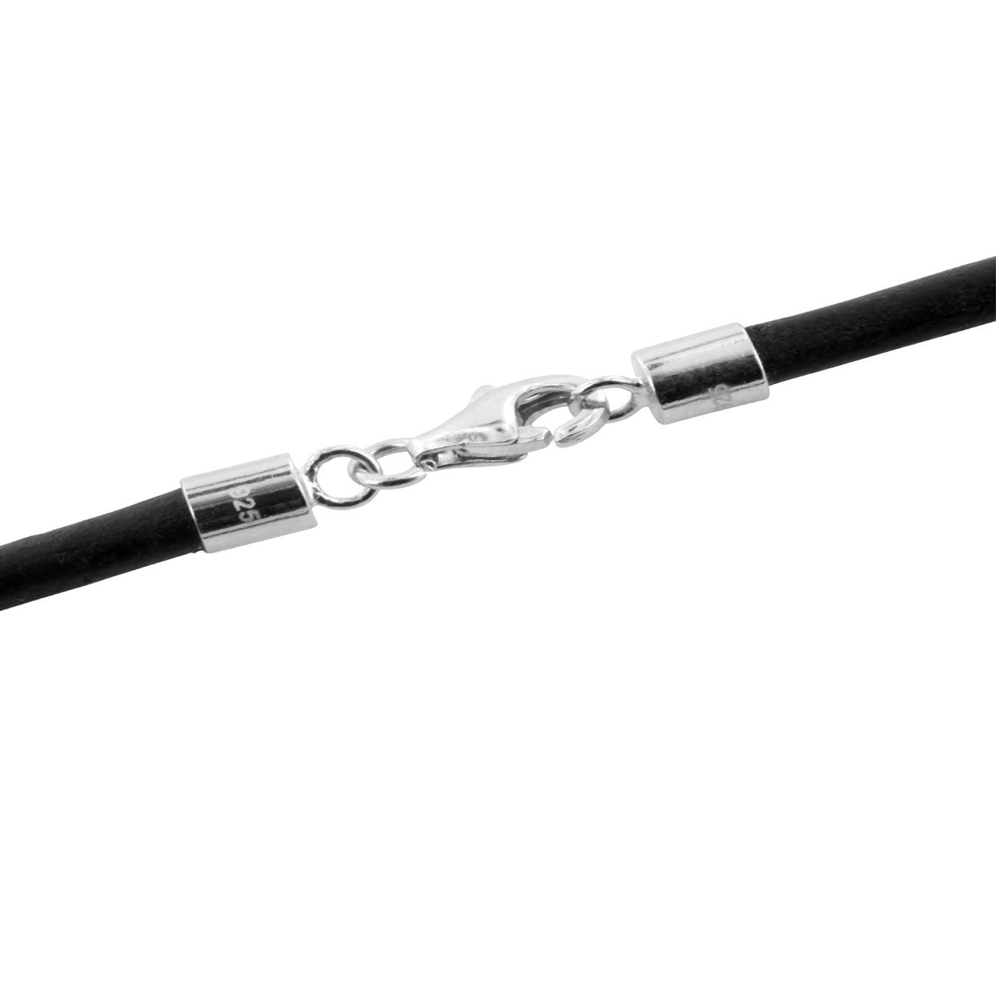Auroris Lederband 2mm schwarz Echtleder Kette Karabinerverschluss 925 Sterling-Silber