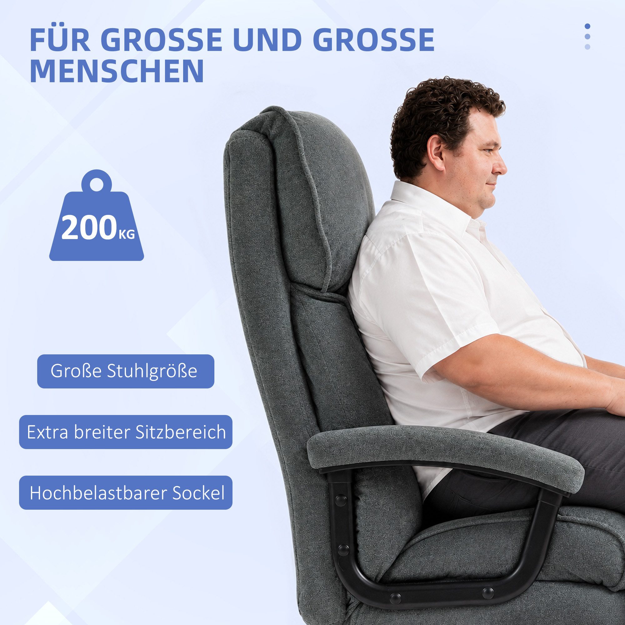 HOMCOM Bürostuhl Chefsessel mit Hoher Rückenlehne, Wippfunktion, Schreibtischstuhl (Set, 1 St), Belastbar bis 200 kg, hoher Rücken – Bild 4 von 5
