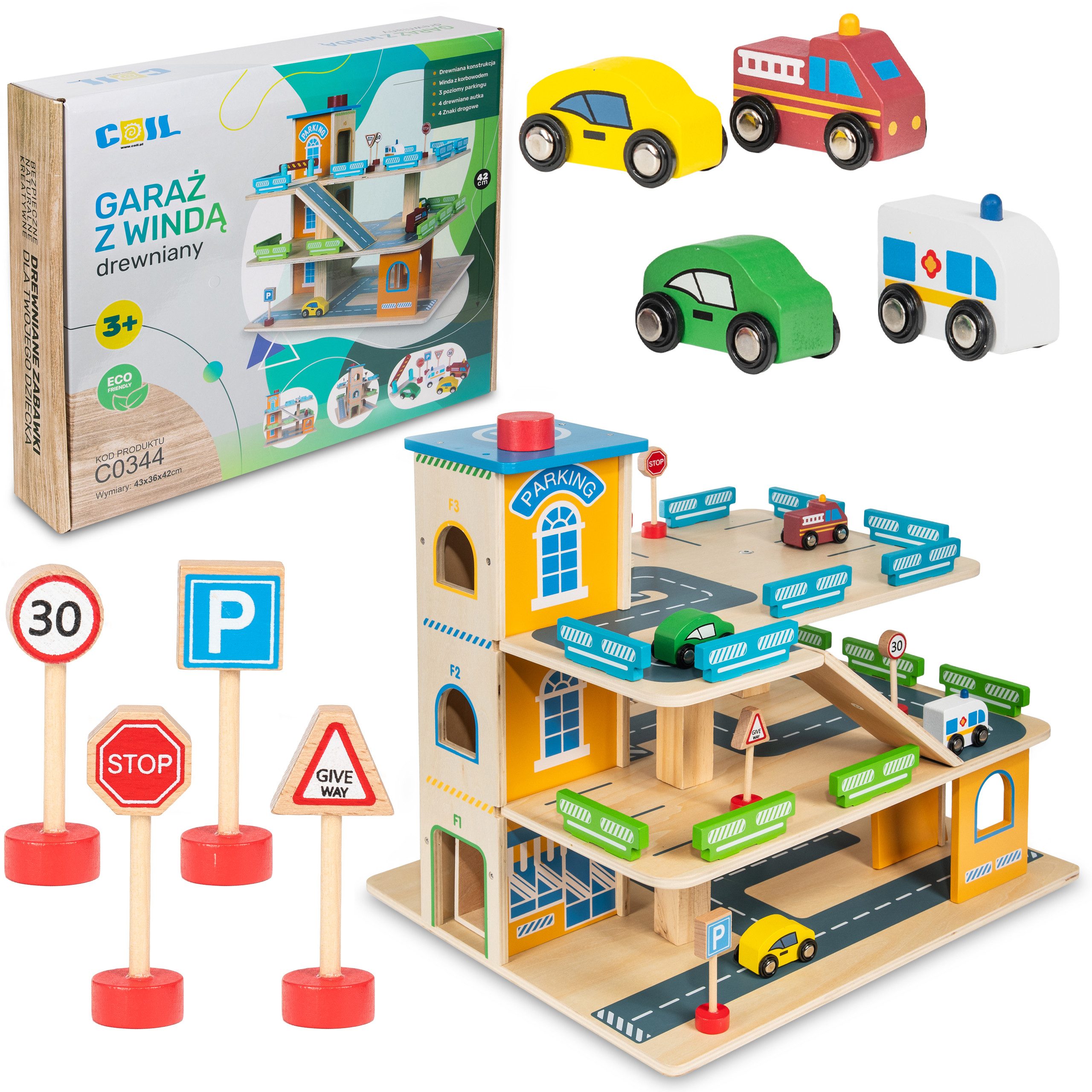 COIL Spiel-Parkgarage Parkhaus Holz-Spielgarage Lift Auto günstig online kaufen