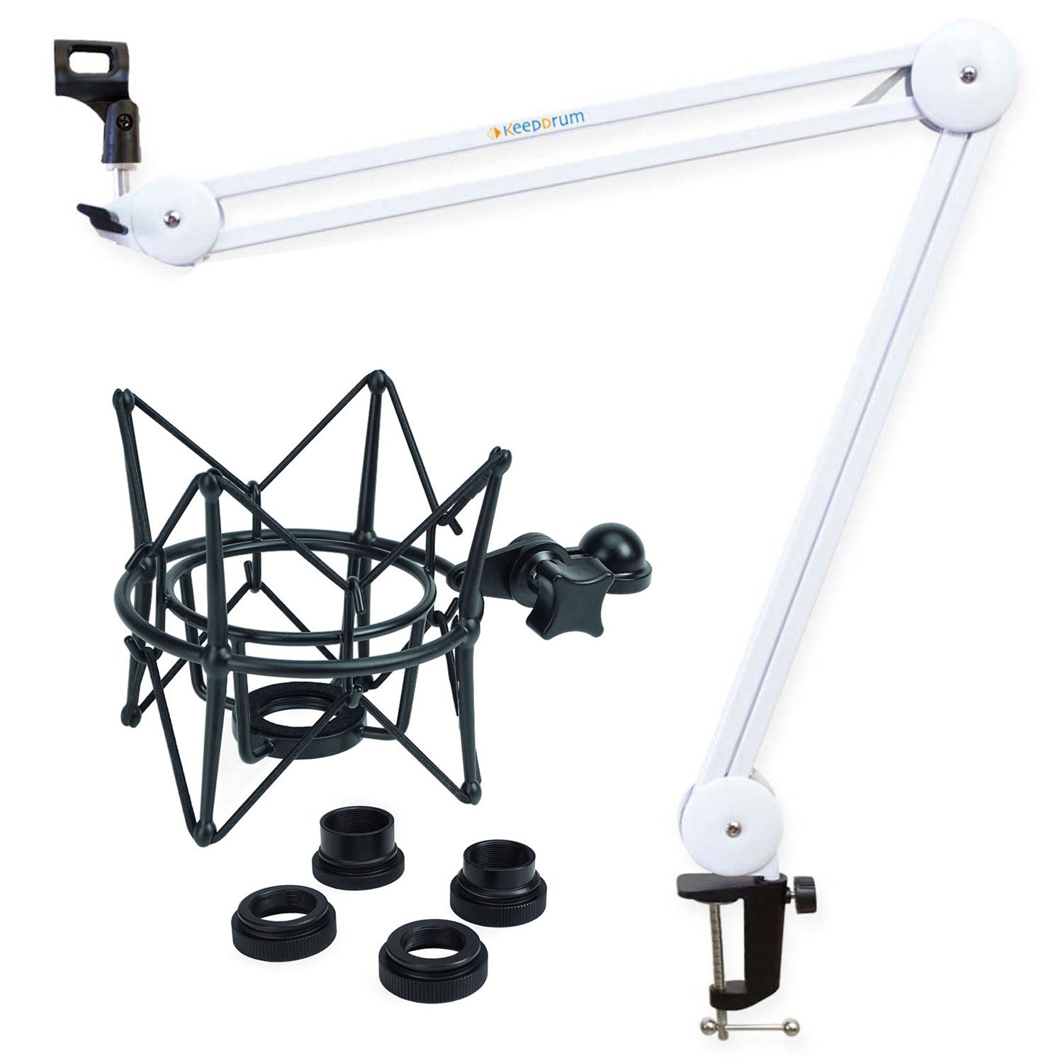 Mikrofonständer keepdrum MS138 Gelenkarm-Stativ Weiss mit Mikrofon-Spinne Schwarz