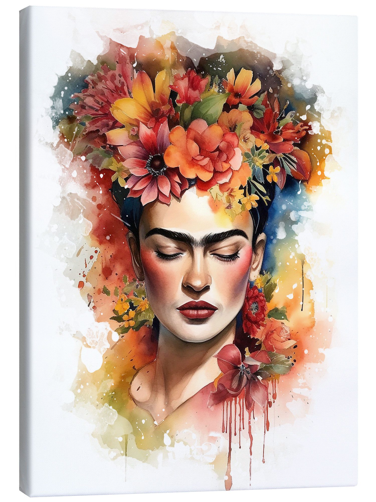 Posterlounge Leinwandbild Olga Telnova, Frida Kahlo mit Blütenhaar, Kinderzimmer Illustration