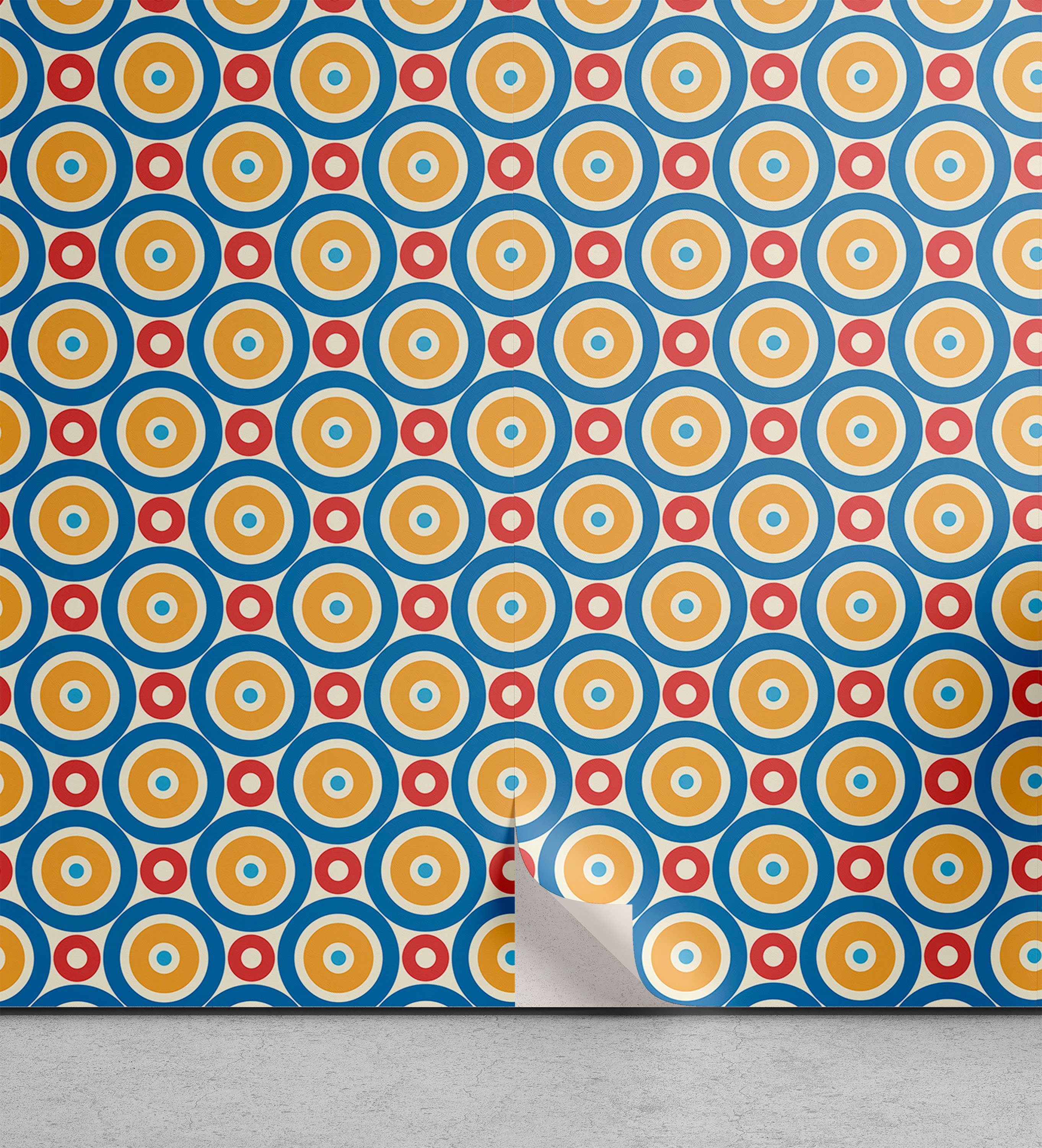 Abakuhaus Vinyltapete selbstklebendes Wohnzimmer Küchenakzent, Retro Große Kleine Kreise und Punkte