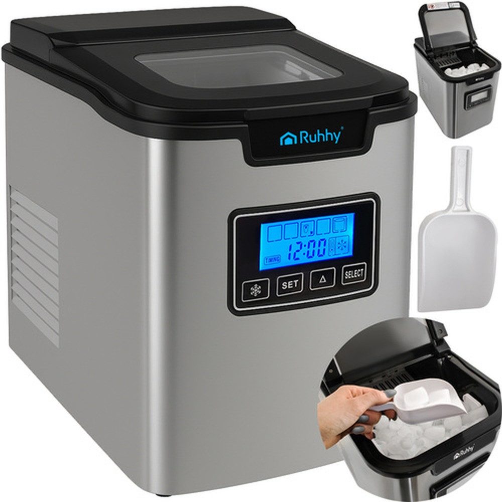Ruhhy Eismaschine Eiswürfelbereiter Eismaschine Kühlbox, 2,2 l, 120 W, Integrierte Uhr, Timer-Programmierung und Signale für Wasserstand