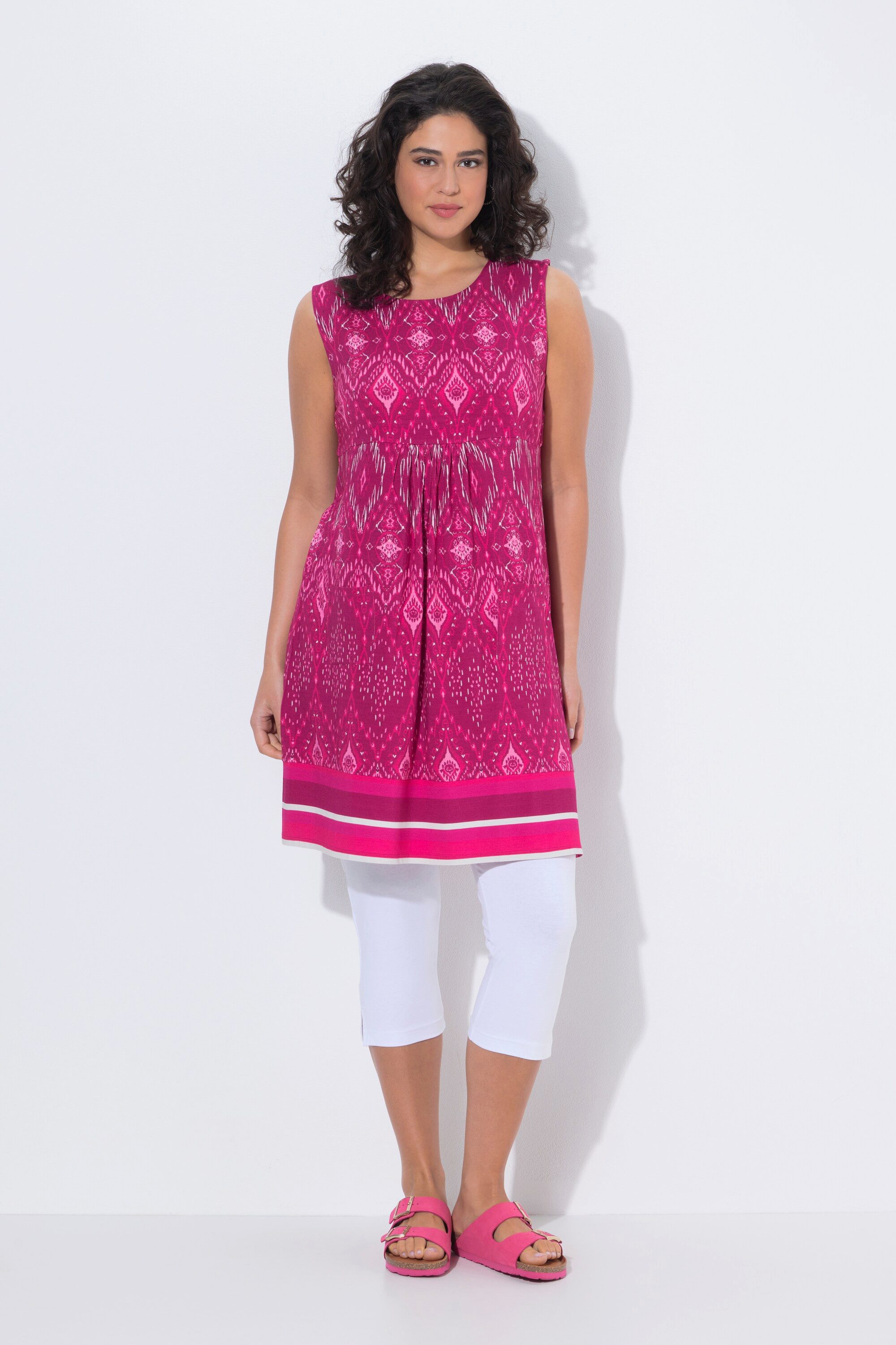 Ulla Popken Minikleid Jerseykleid Bordüre A-Linie Rundhals ärmellos günstig online kaufen