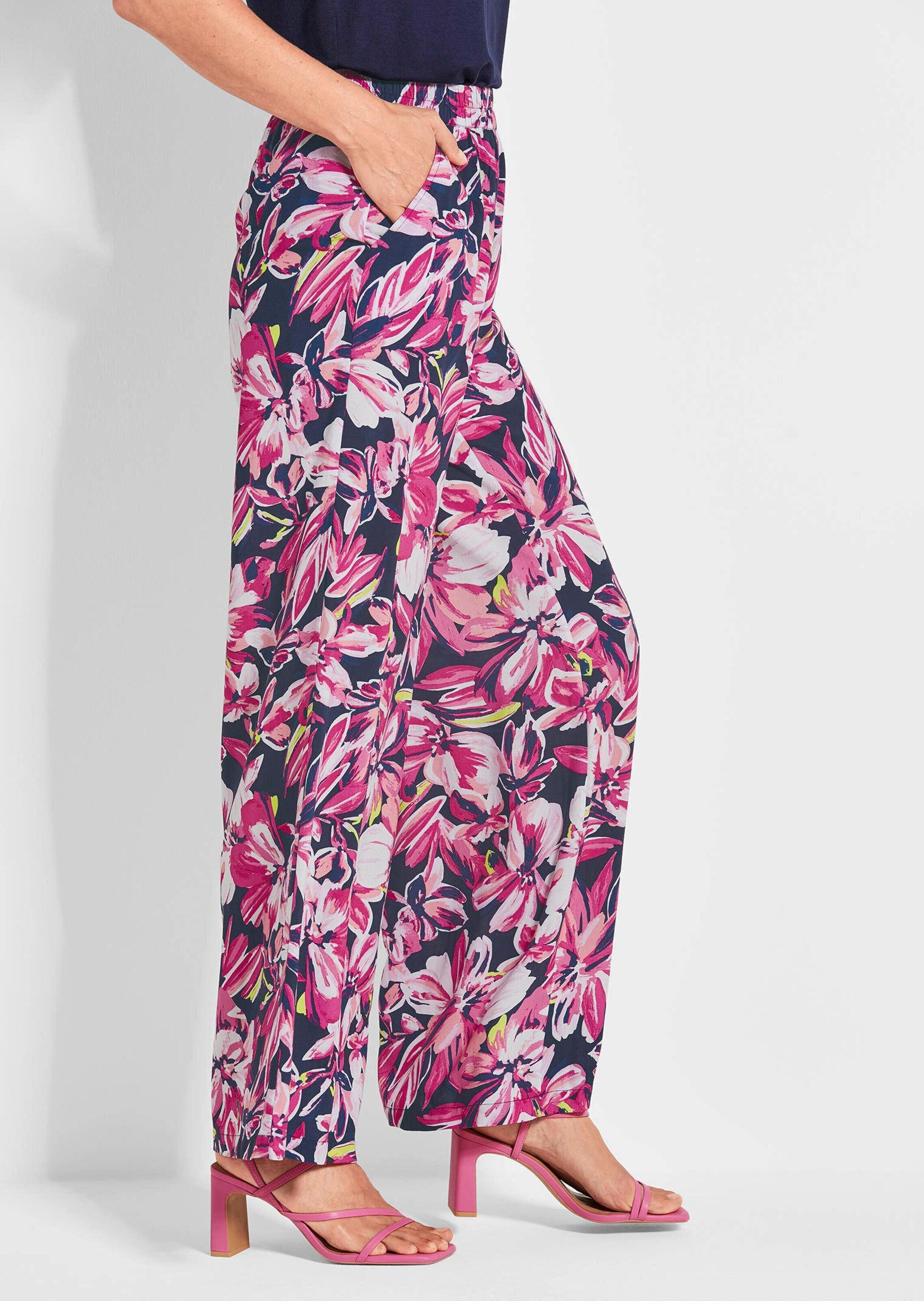 GOLDNER Schlupfhose Elegante Hose VERA mit Blütendruck Weite Hose mit floralem Muster und Dehnbund