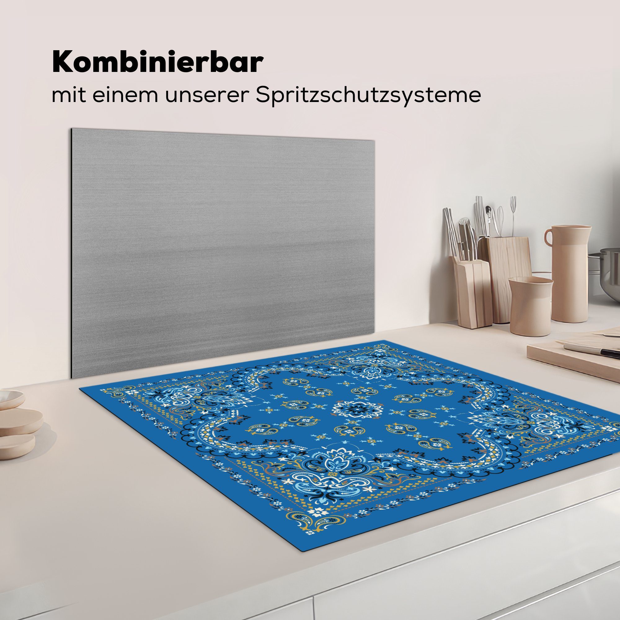 Vinyl, Arbeitsplatte (1 cm, küche Blau, tlg), - 78x78 Muster MuchoWow Herdblende-/Abdeckplatte - Mandala für Ceranfeldabdeckung,