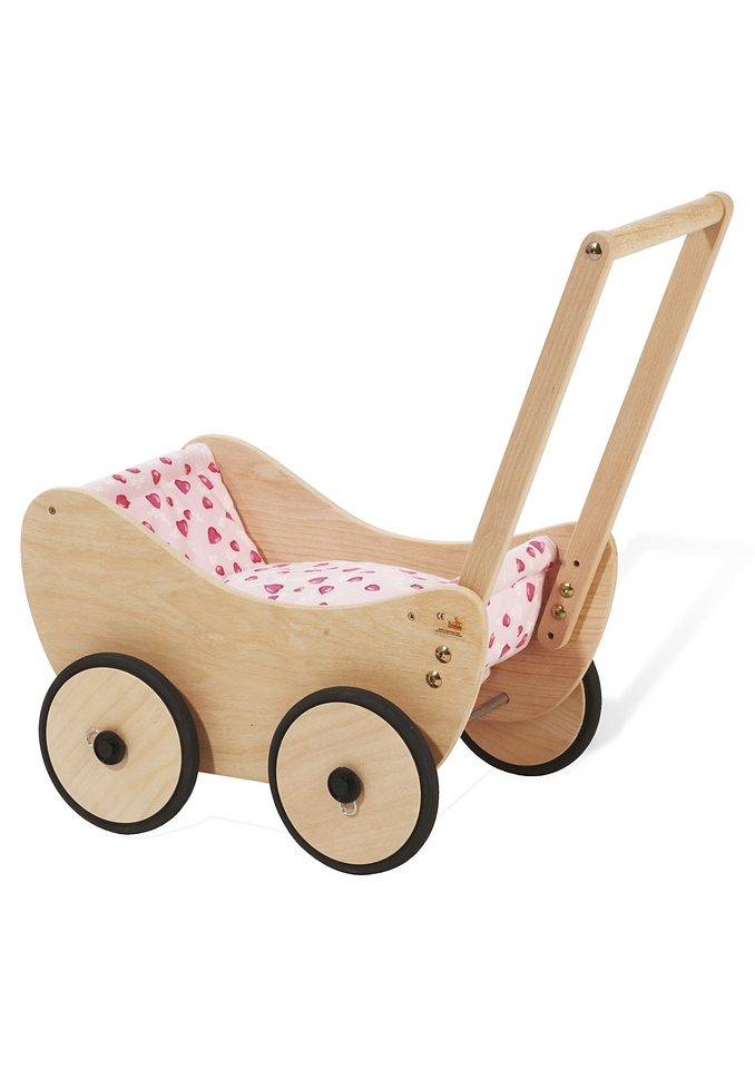 Image of Pinolino® Puppenwagen »Trixi - Herzchen«, aus Holz mit Bettzeug; Made in Europe