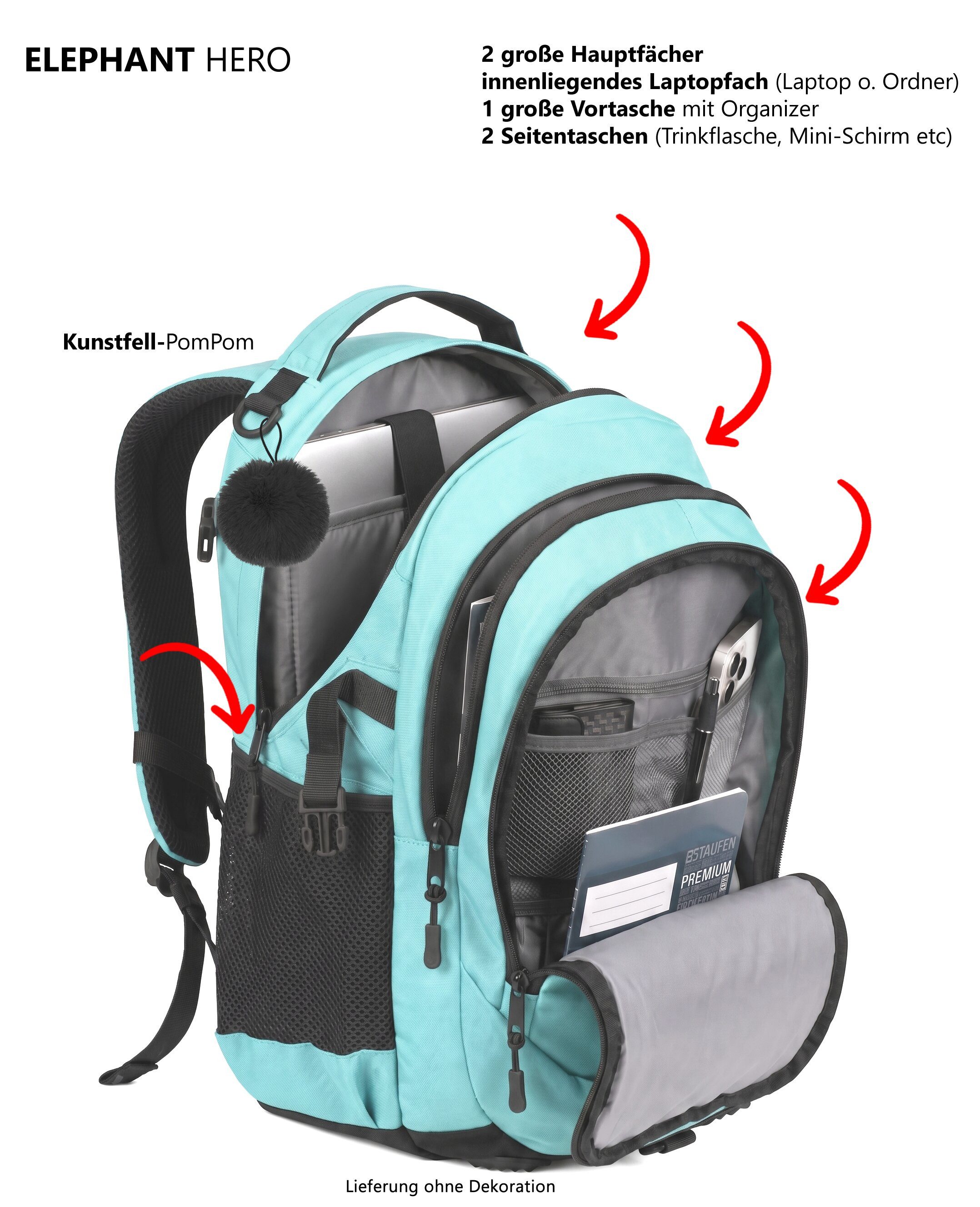 ELEPHANT Schulrucksack Hero Signature Schultasche, Rucksack, Schulmappe – Bild 4 von 5