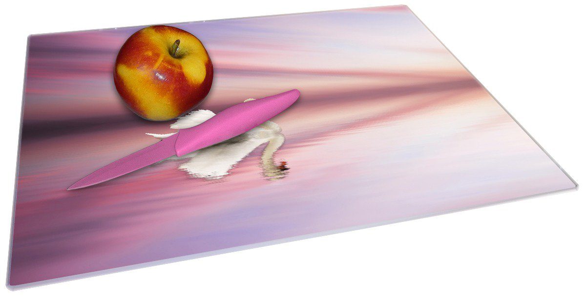 Schwan Gummifüße (inkl. rosafarbenen Schneidebrett ESG-Sicherheitsglas, 4mm, Weißer rutschfester im 1-St), See, 30x40cm Wallario