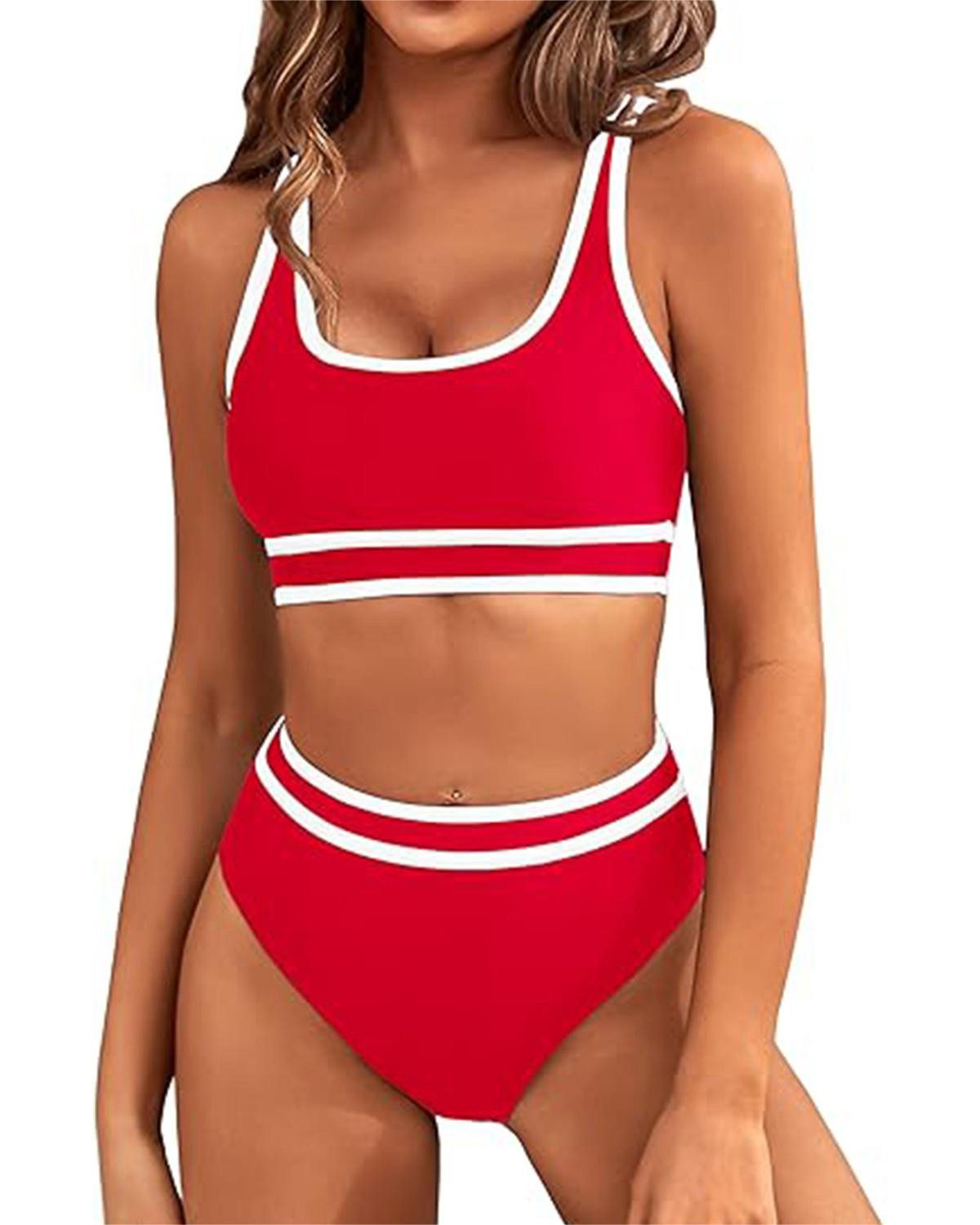 Lamon Monokini Damen Sommer Bauchkontrolle-Bikini Farbblock-zweiteilige-Badeanzüge Bandeau-Badeanzug-Set für Damen, hohl sexy Farbblock, Strandkleidung