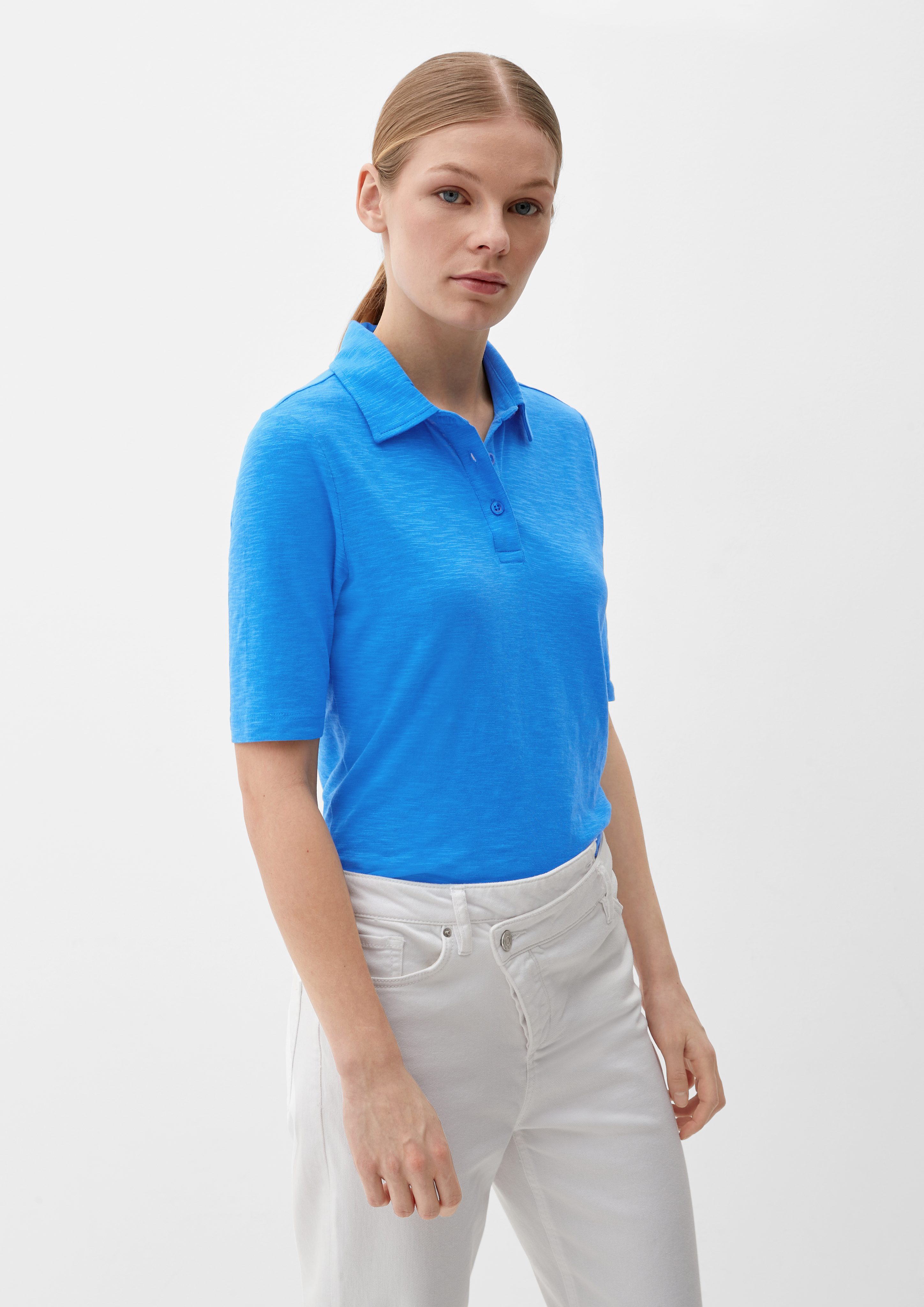 Polo-Shirt Viskosemix aus azurblau Kurzarmshirt s.Oliver