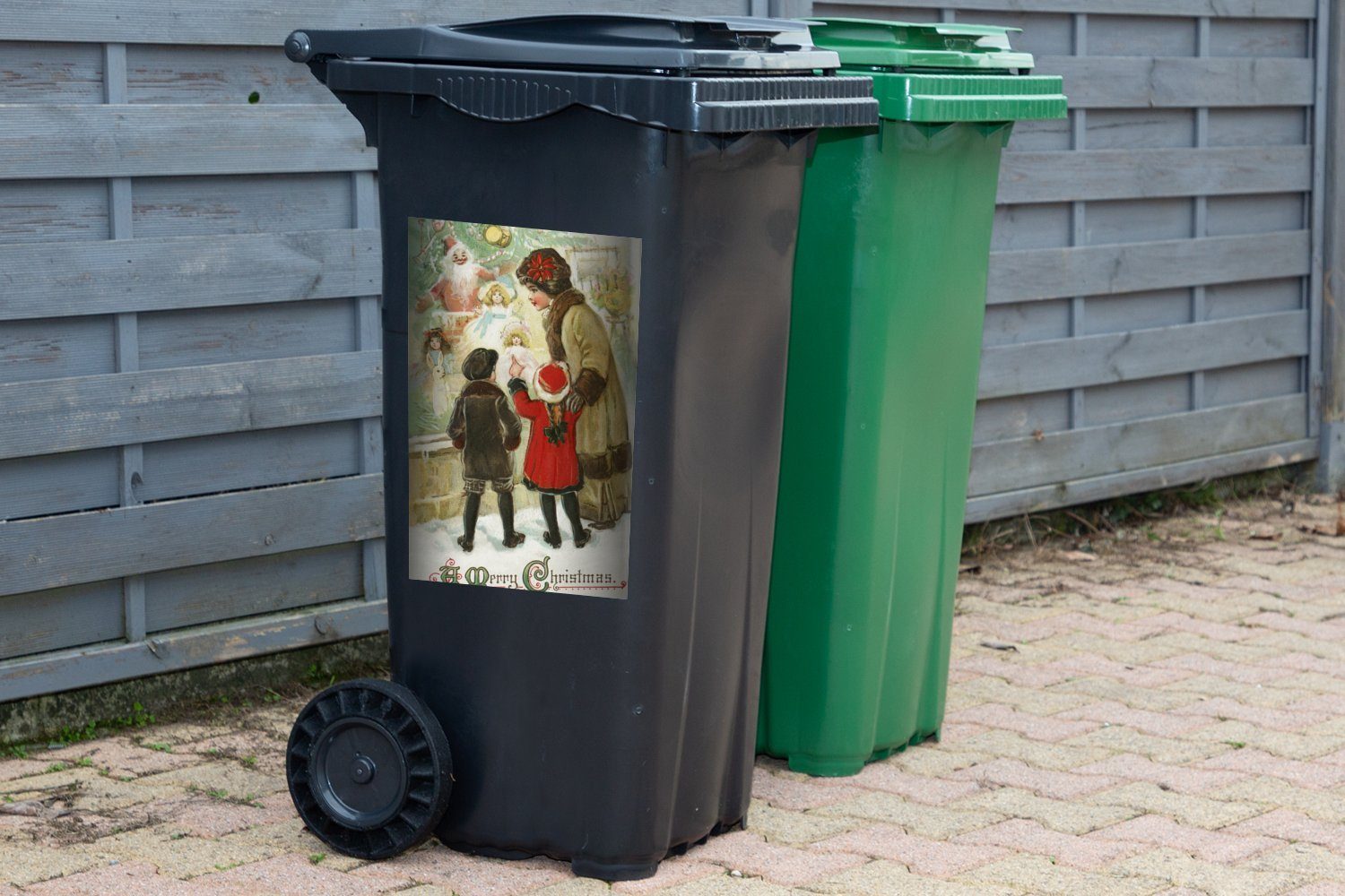 Mülleimer-aufkleber, - Kinder Wandsticker Mülltonne, Abfalbehälter Container, St), - Sticker, Kunst Weihnachten (1 MuchoWow
